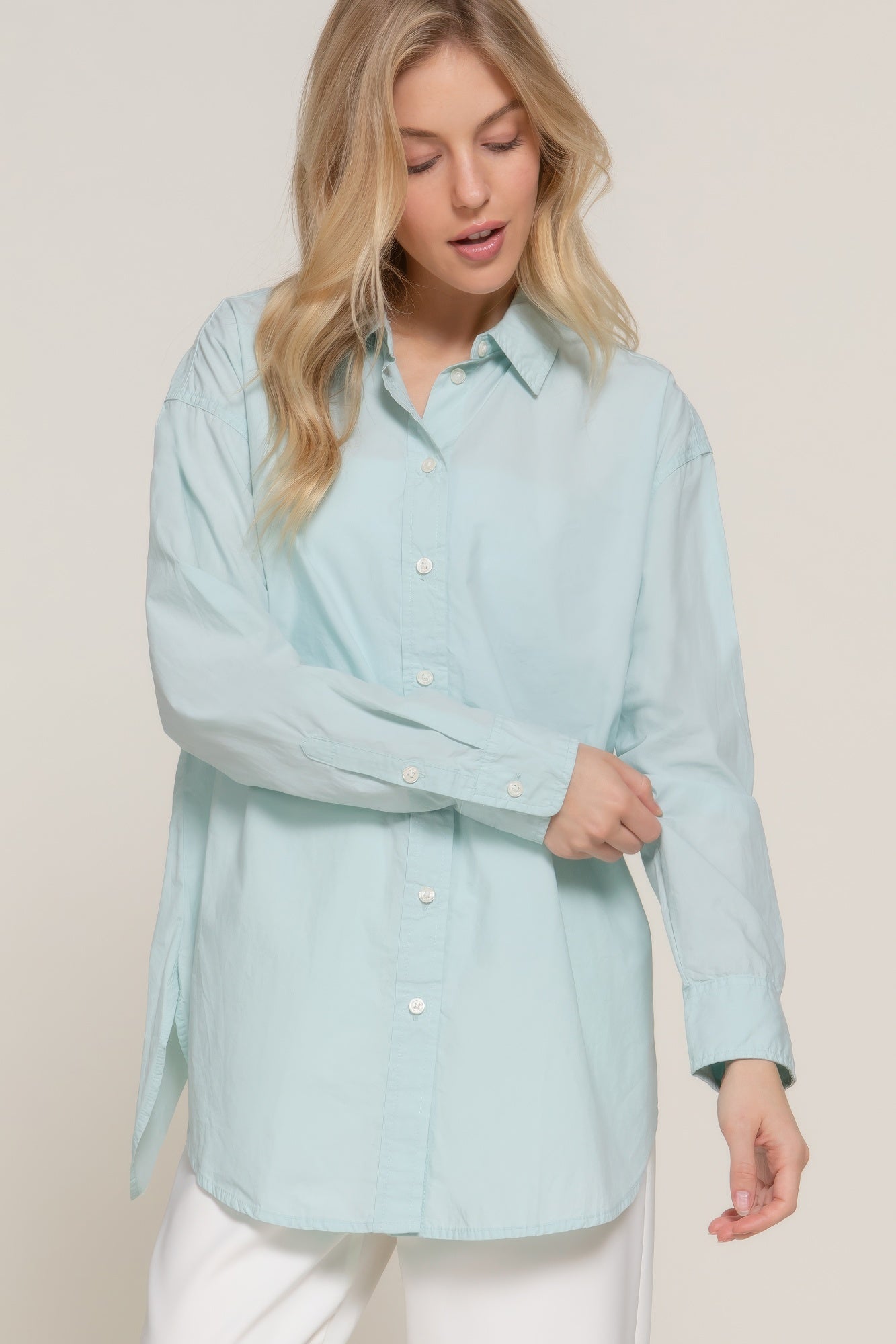 Womens Casual Button-Up Shirt Long Sleeve Loose Fit Tops