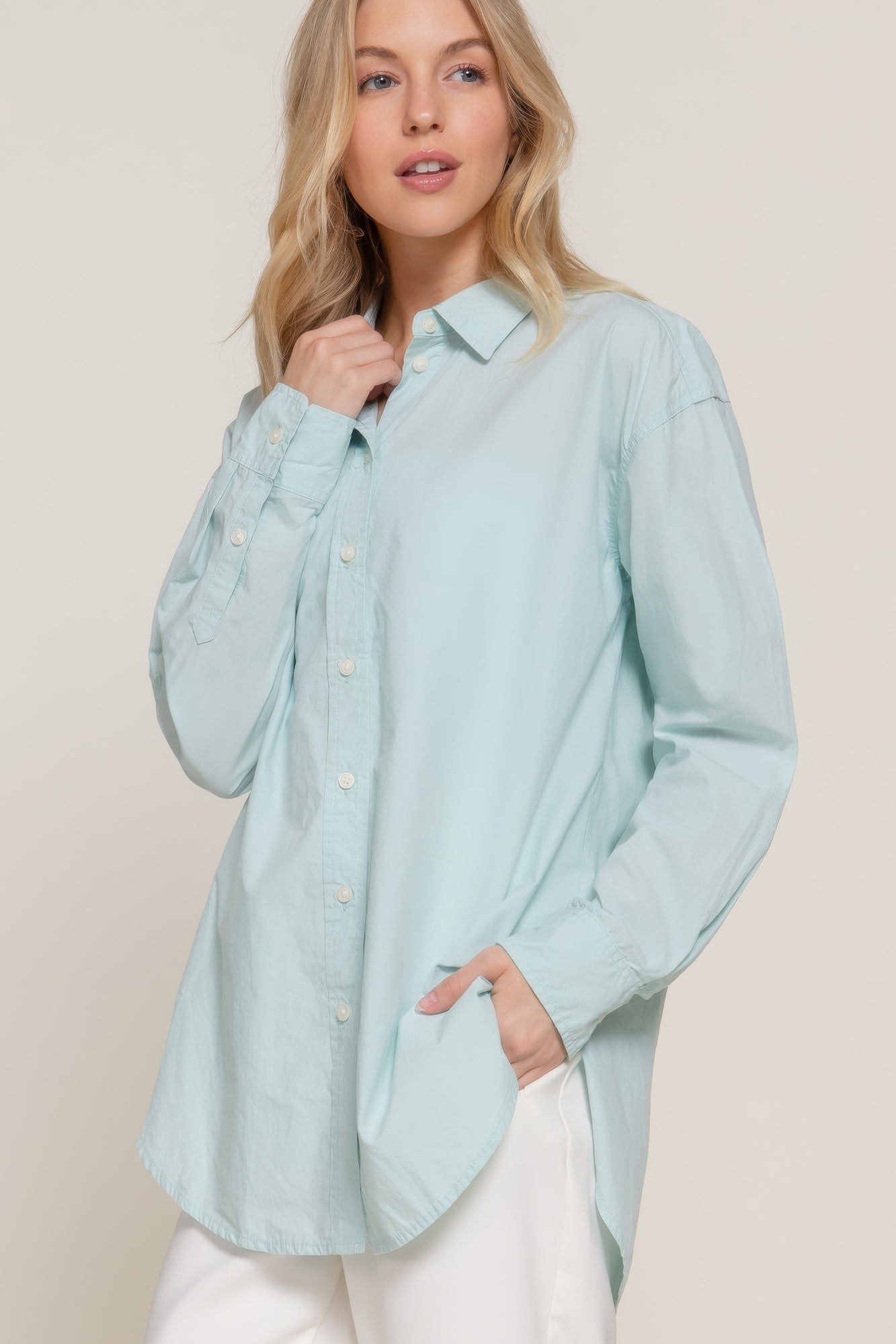 Womens Casual Button-Up Shirt Long Sleeve Loose Fit Tops