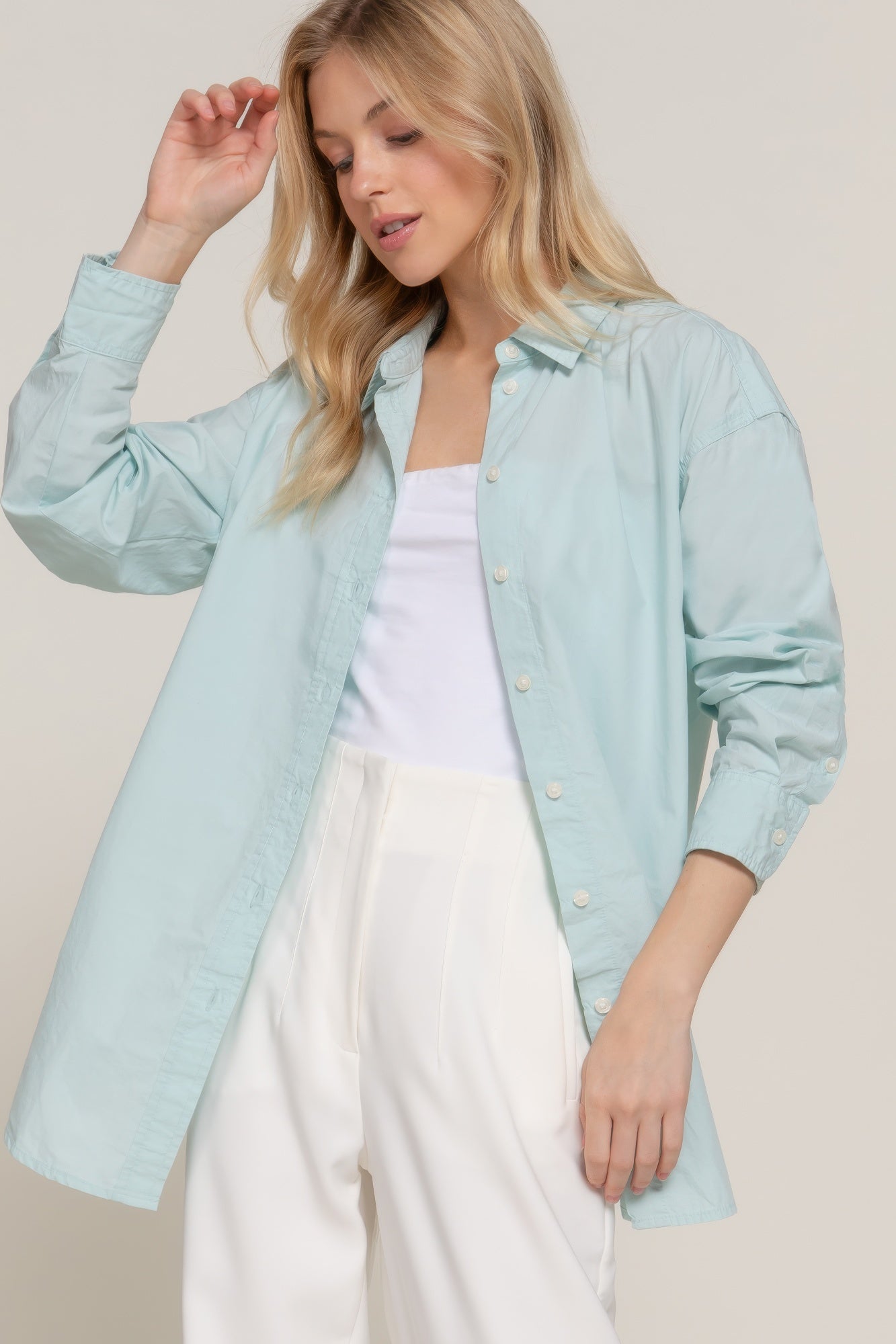 Womens Casual Button-Up Shirt Long Sleeve Loose Fit Tops