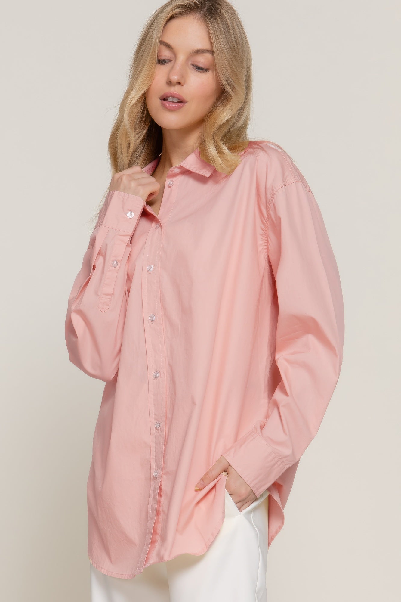 Womens Casual Button-Up Shirt Long Sleeve Loose Fit Tops