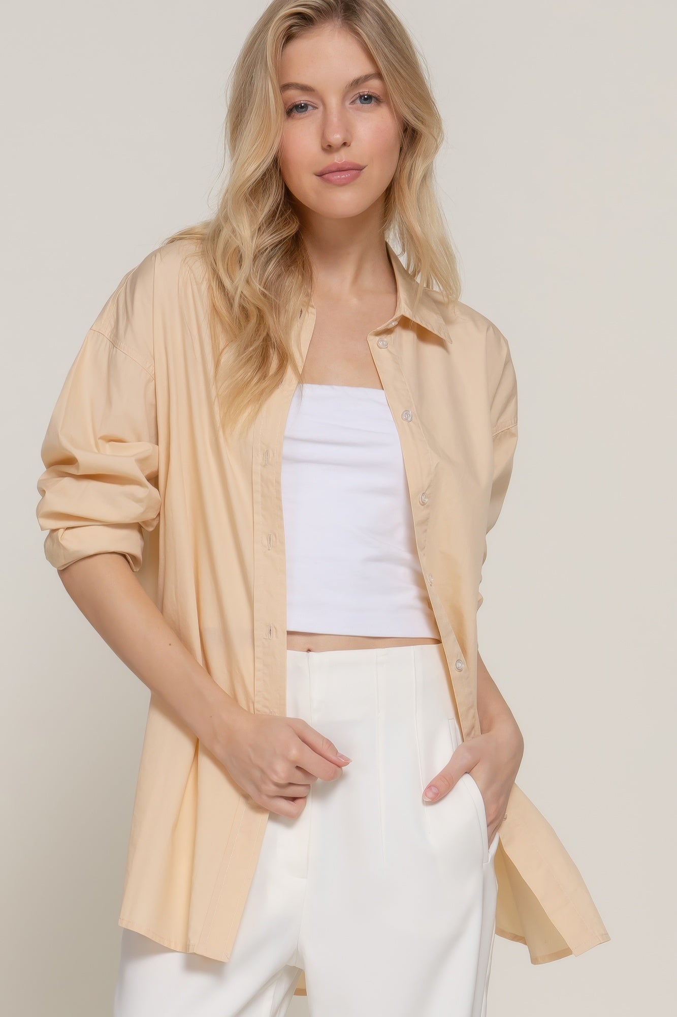 Womens Casual Button-Up Shirt Long Sleeve Loose Fit Tops