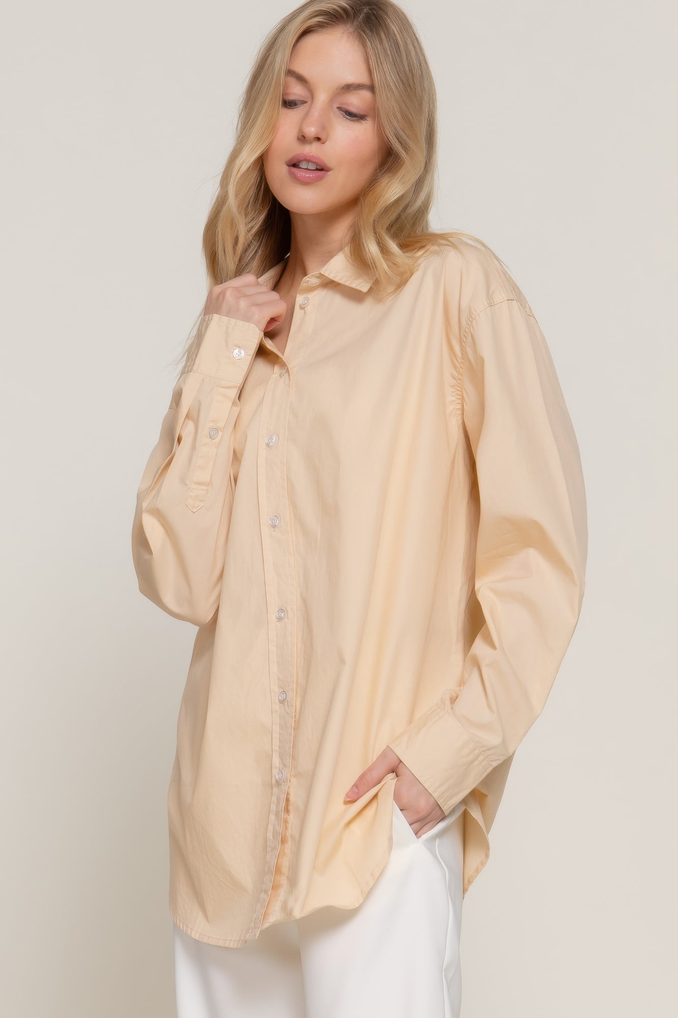 Womens Casual Button-Up Shirt Long Sleeve Loose Fit Tops