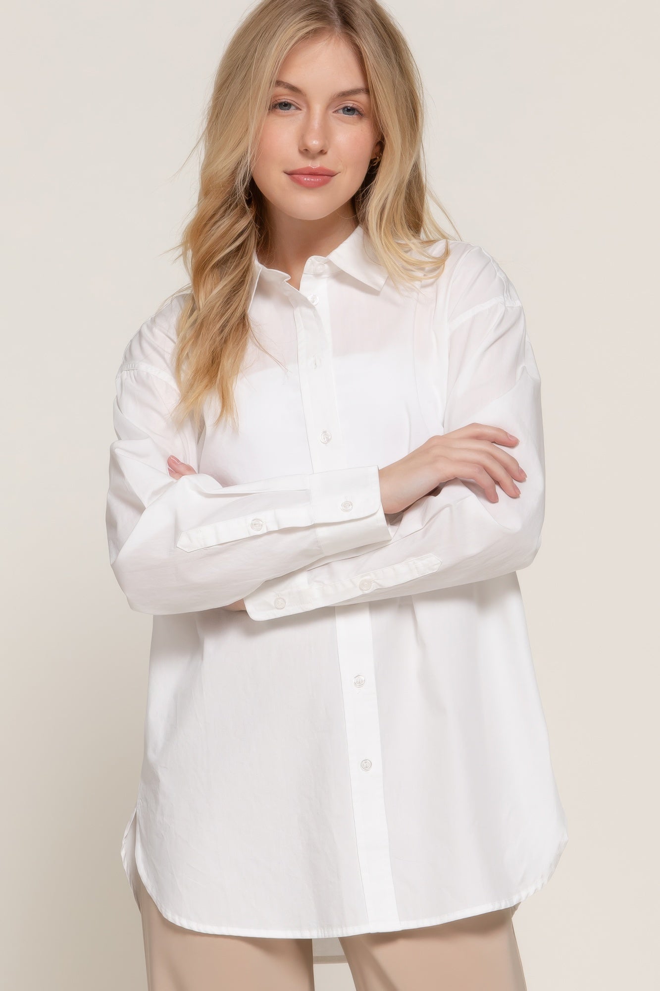 Womens Casual Button-Up Shirt Long Sleeve Loose Fit Tops