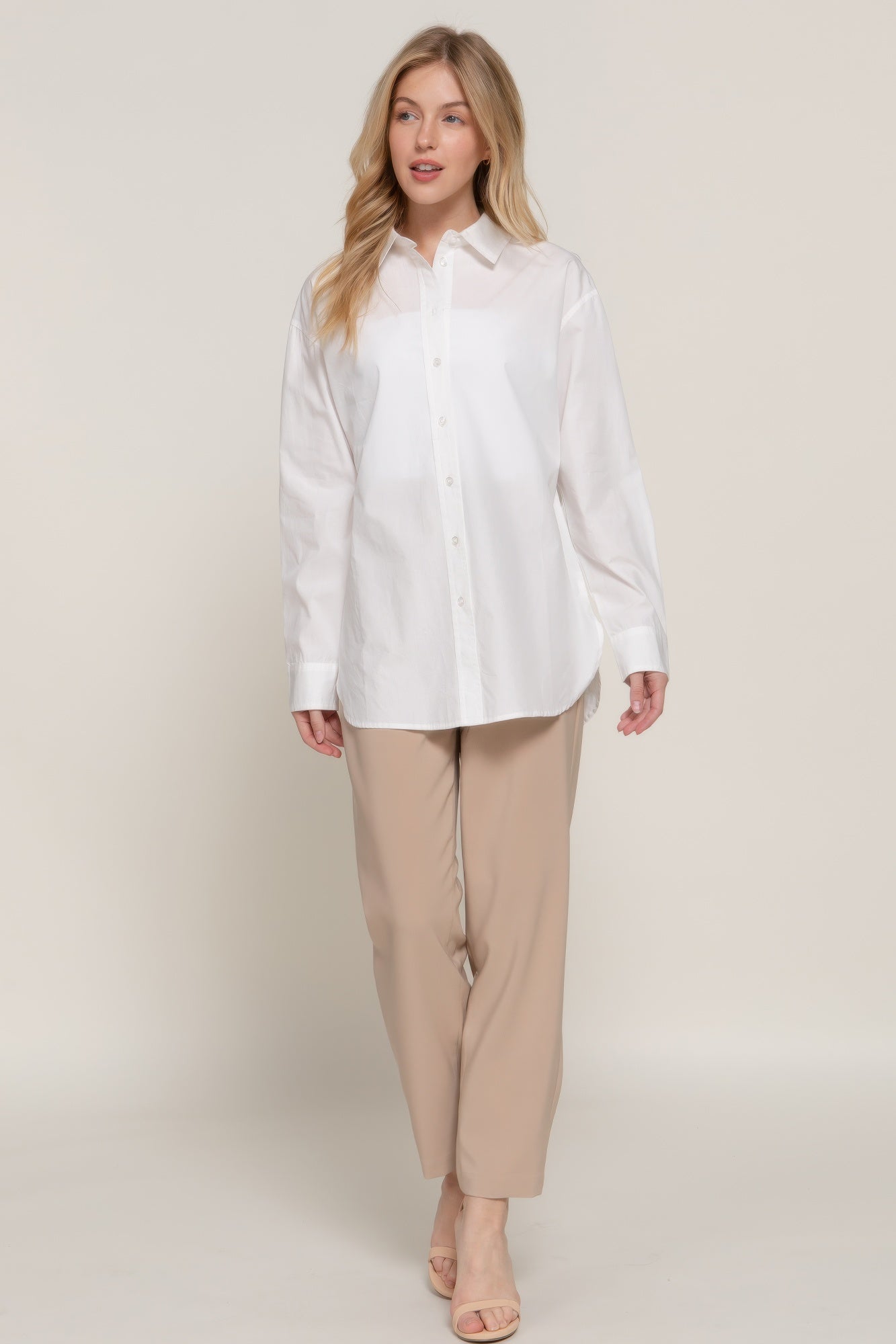 Womens Casual Button-Up Shirt Long Sleeve Loose Fit Tops