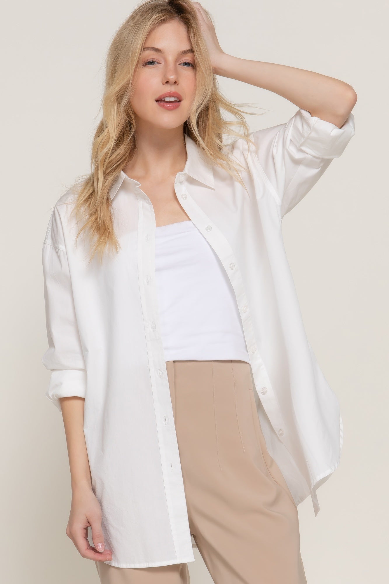Womens Casual Button-Up Shirt Long Sleeve Loose Fit Tops