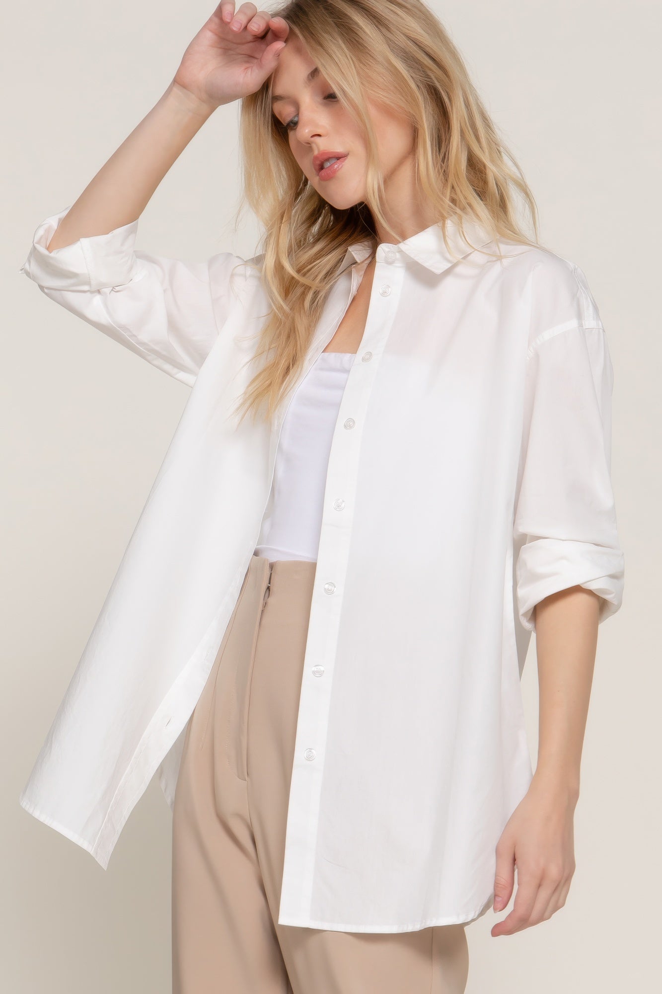 Womens Casual Button-Up Shirt Long Sleeve Loose Fit Tops
