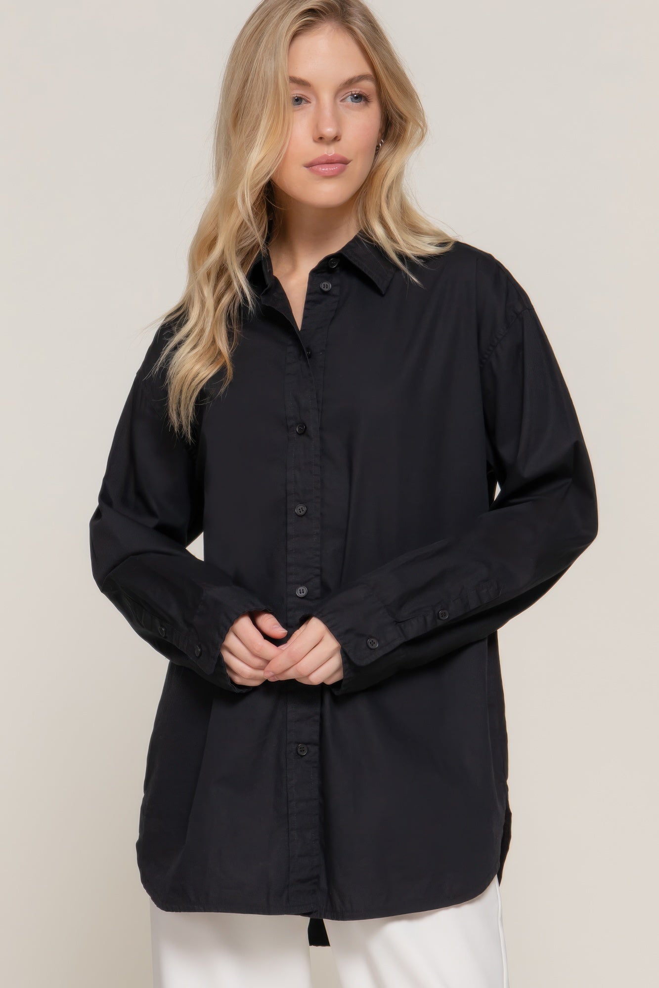 Womens Casual Button-Up Shirt Long Sleeve Loose Fit Tops
