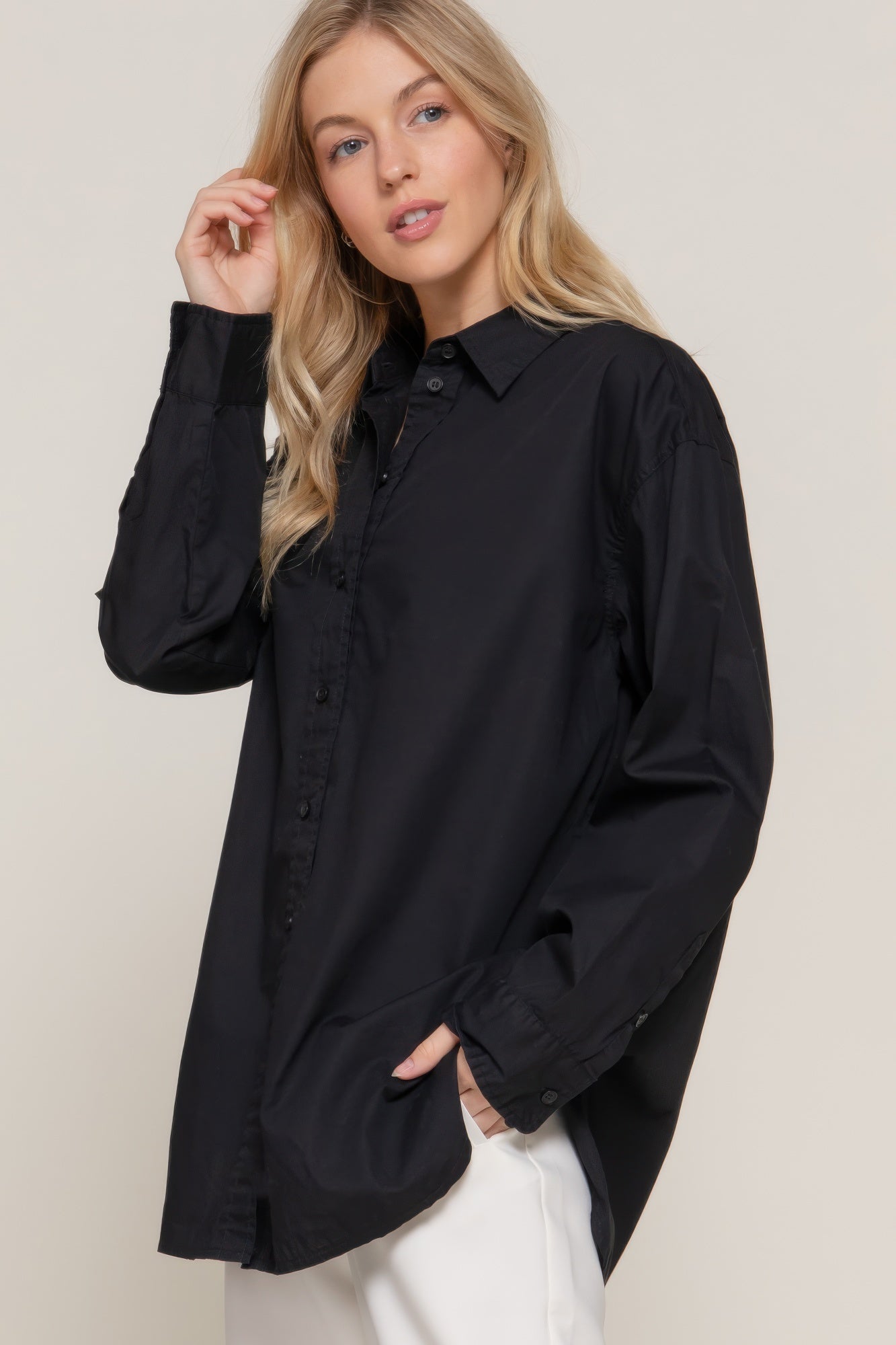 Womens Casual Button-Up Shirt Long Sleeve Loose Fit Tops