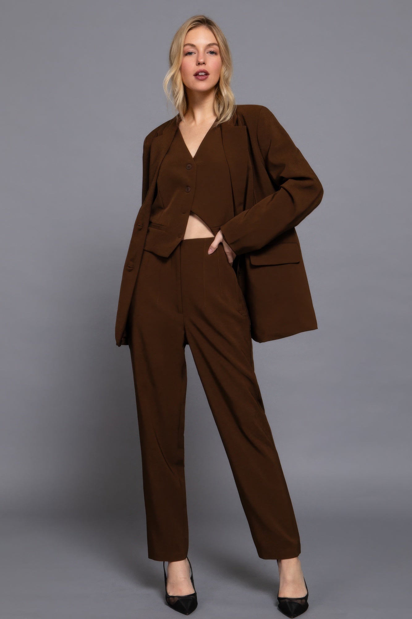 Womens Work Trousers High Waist Pintuck Office Formal Long Pants