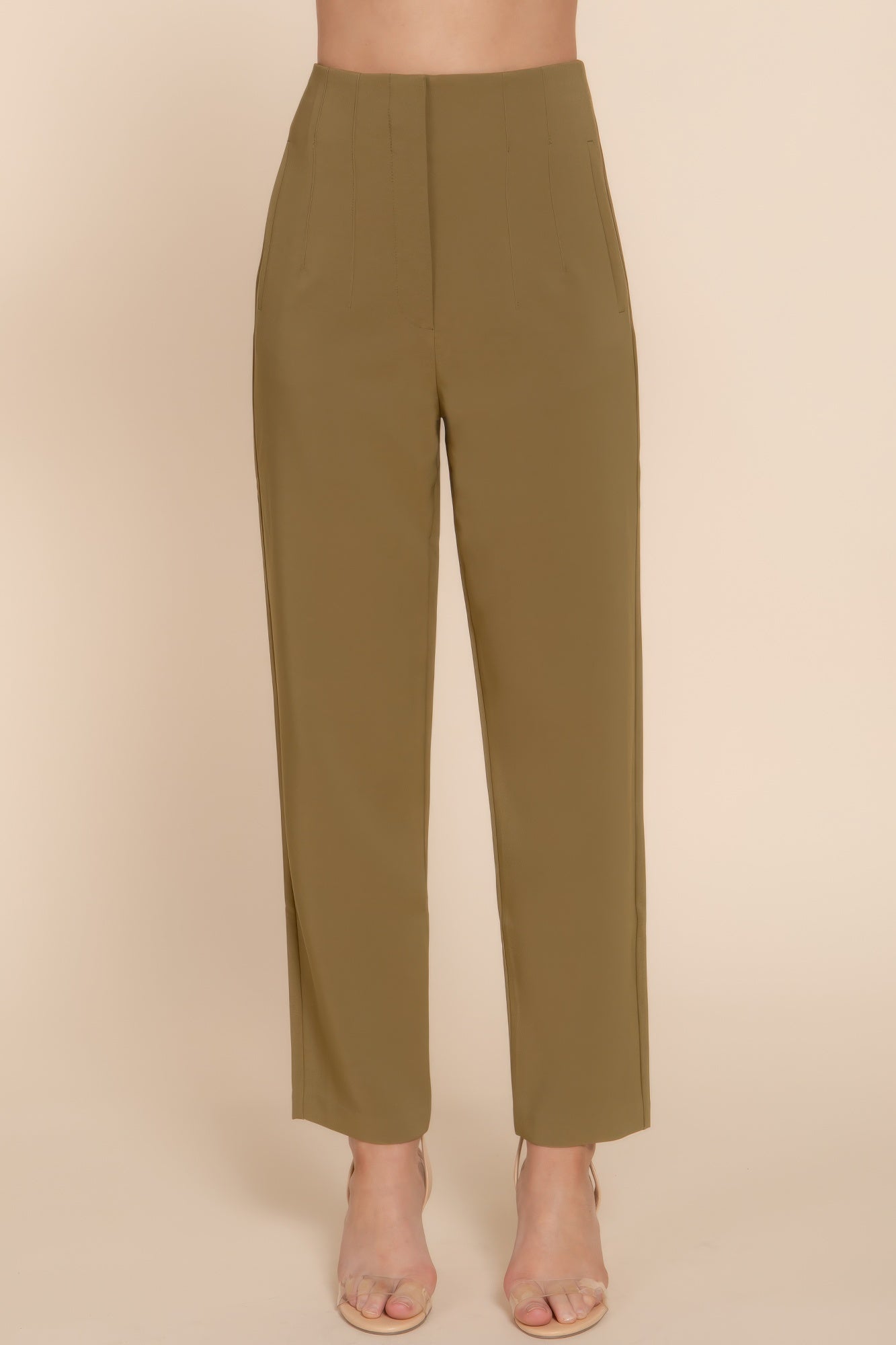 Womens Work Trousers High Waist Pintuck Office Formal Long Pants