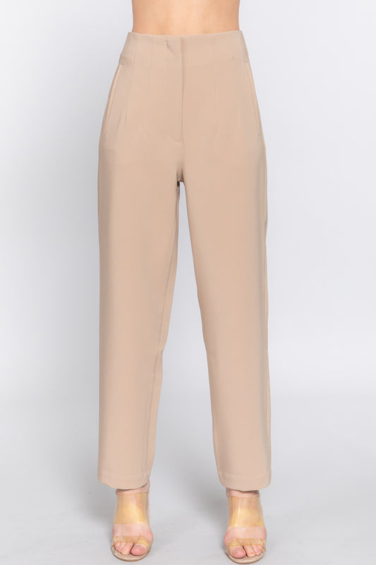 Womens Work Trousers High Waist Pintuck Office Formal Long Pants