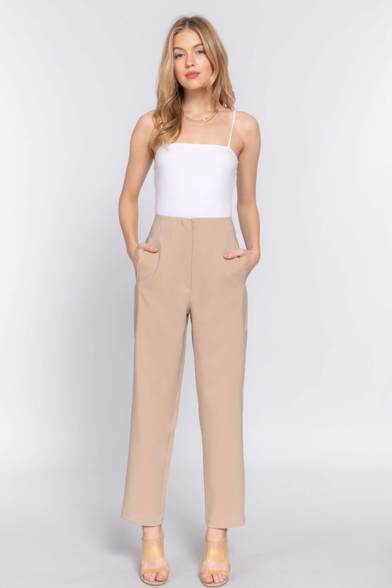 Womens Work Trousers High Waist Pintuck Office Formal Long Pants