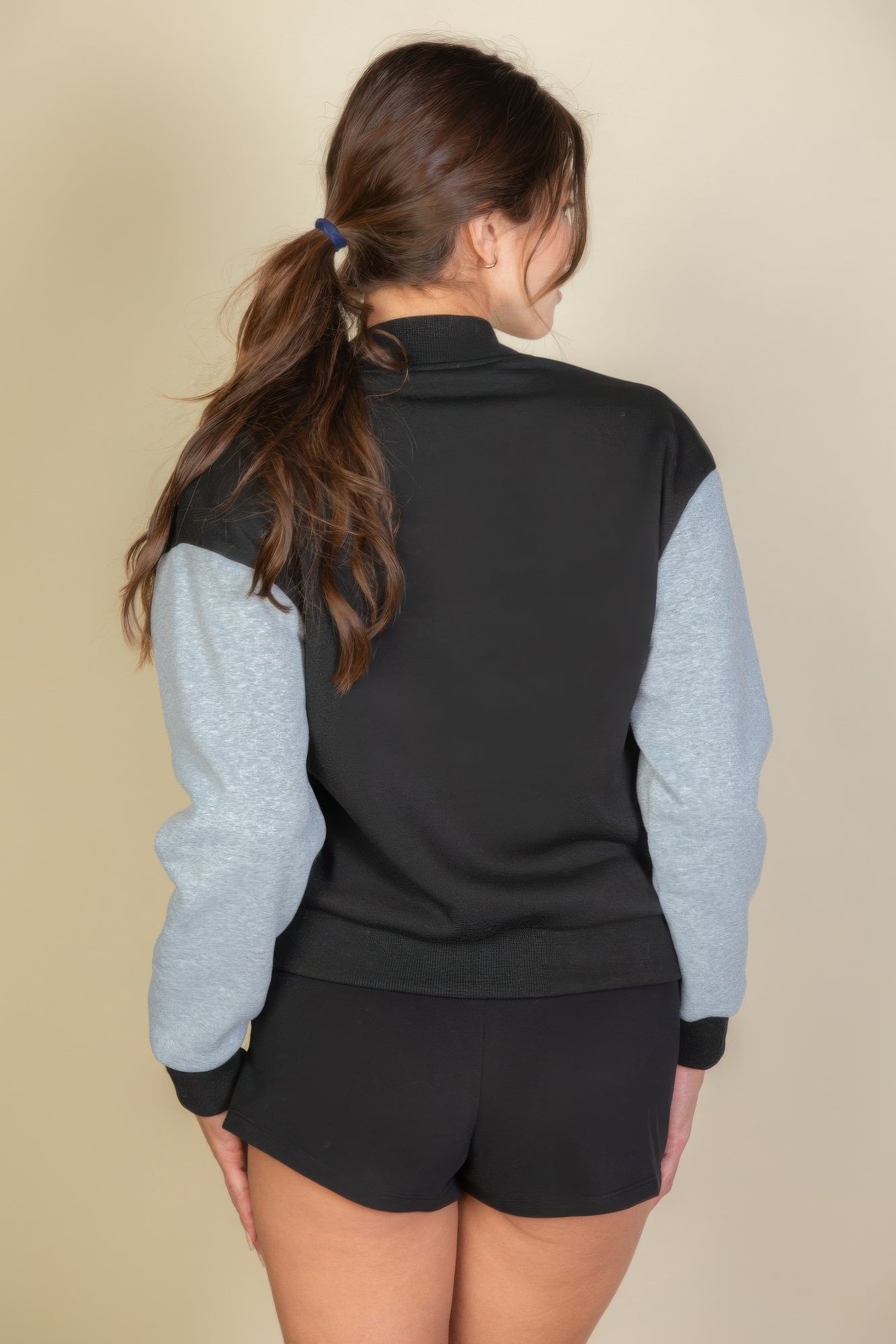 Womens Classic Zipper Baseball Letterman Patched Crop Varsity Jacket