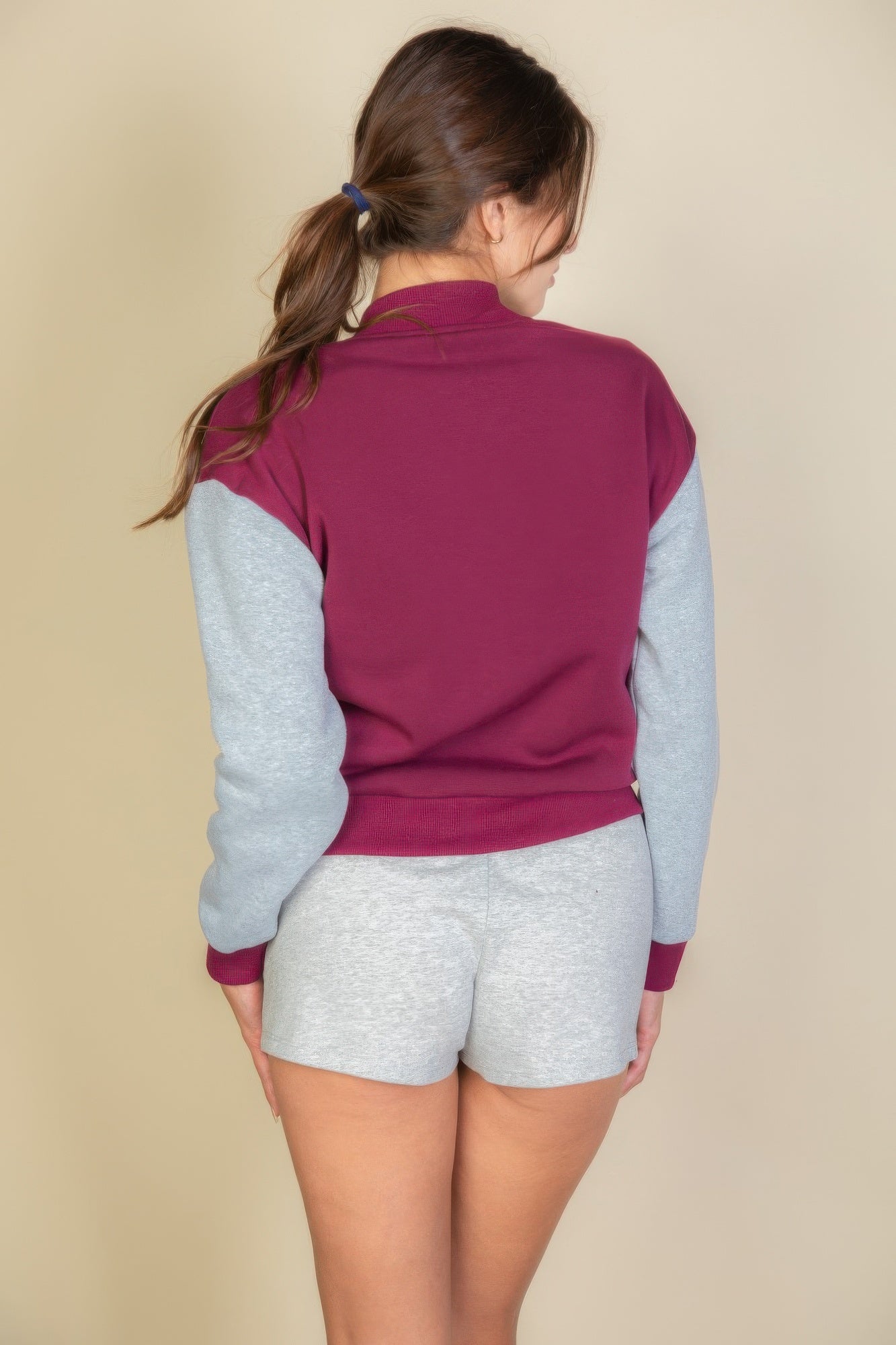 Womens Classic Zipper Baseball Letterman Patched Crop Varsity Jacket