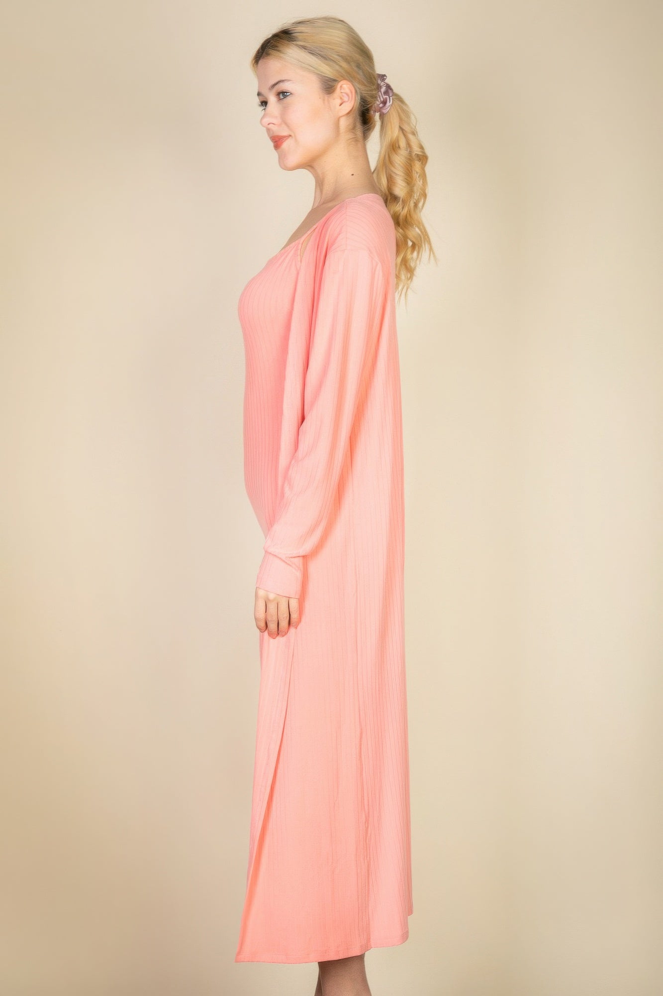 Women Long Sleeve Ribbed Cardigan & Cami Midi Bodycon Stretch Dress