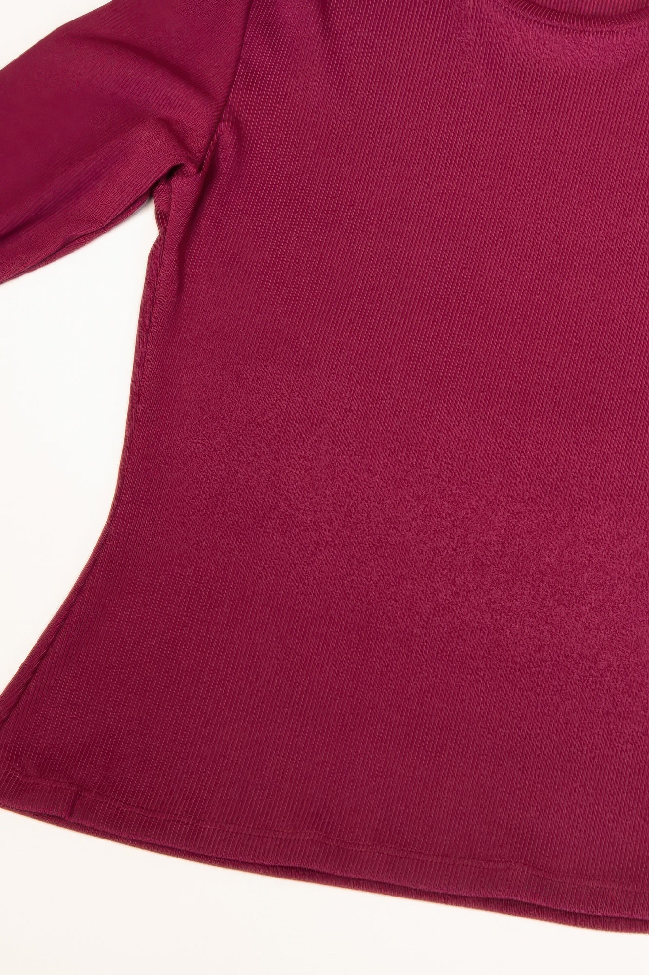 Womens Basic T-Shirt Round Neck Long Sleeve Stretch Rib Knit Solid Top