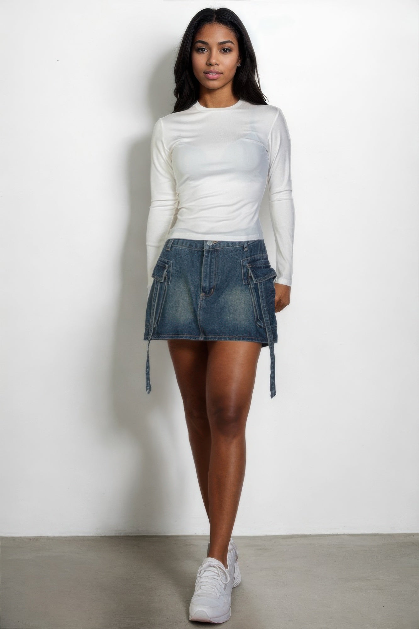 Womens Basic T-Shirt Round Neck Long Sleeve Stretch Rib Knit Solid Top