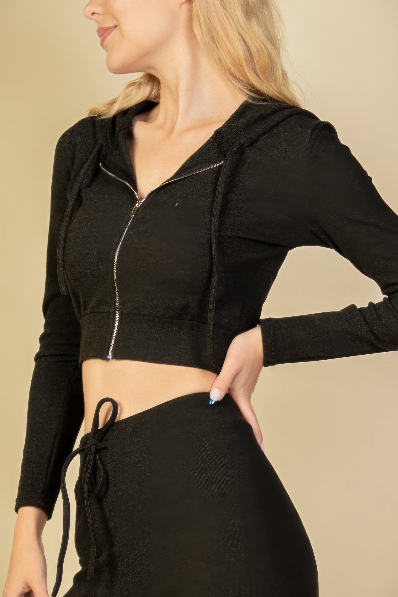 Women Ribbed Crop Zip Hoodie Long Sleeve Full Zip Up Sweatshirt Jacket