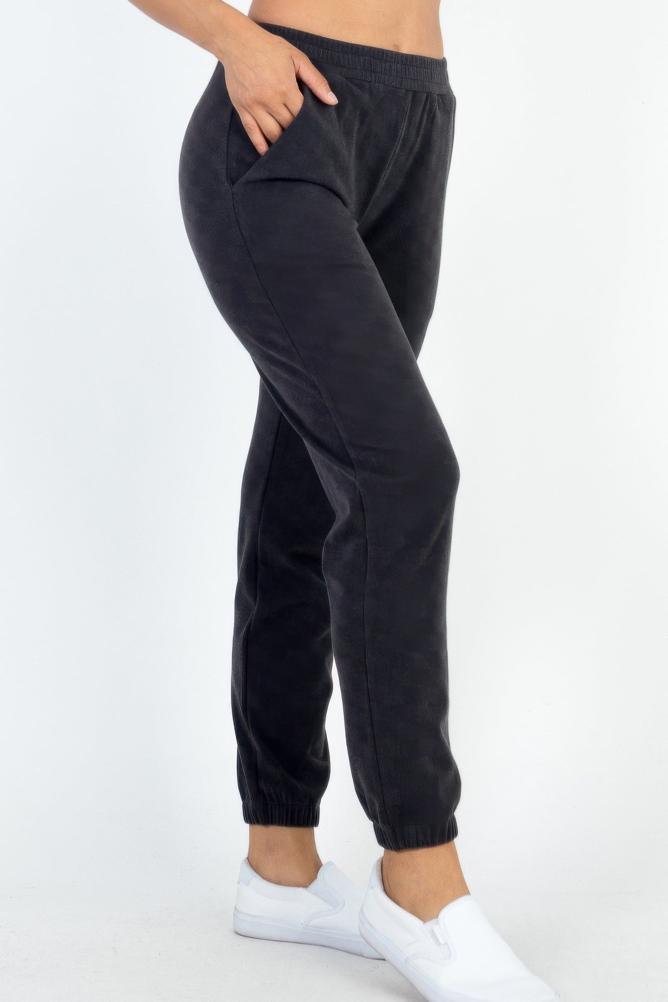 Women Ribbed Elastic Waistband Jogger Long Pants Soft Fabric