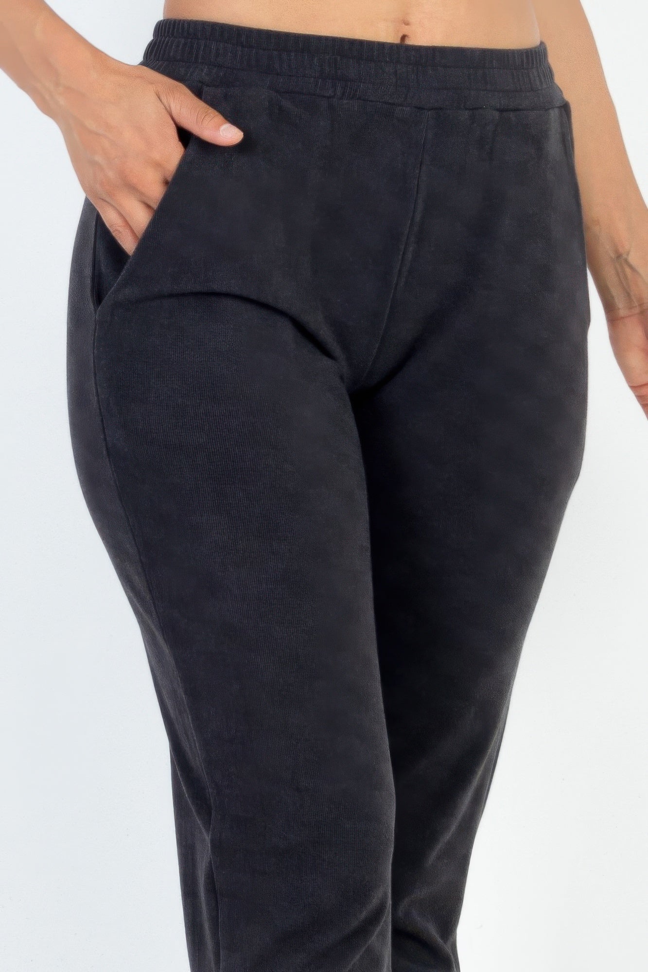 Women Ribbed Elastic Waistband Jogger Long Pants Soft Fabric