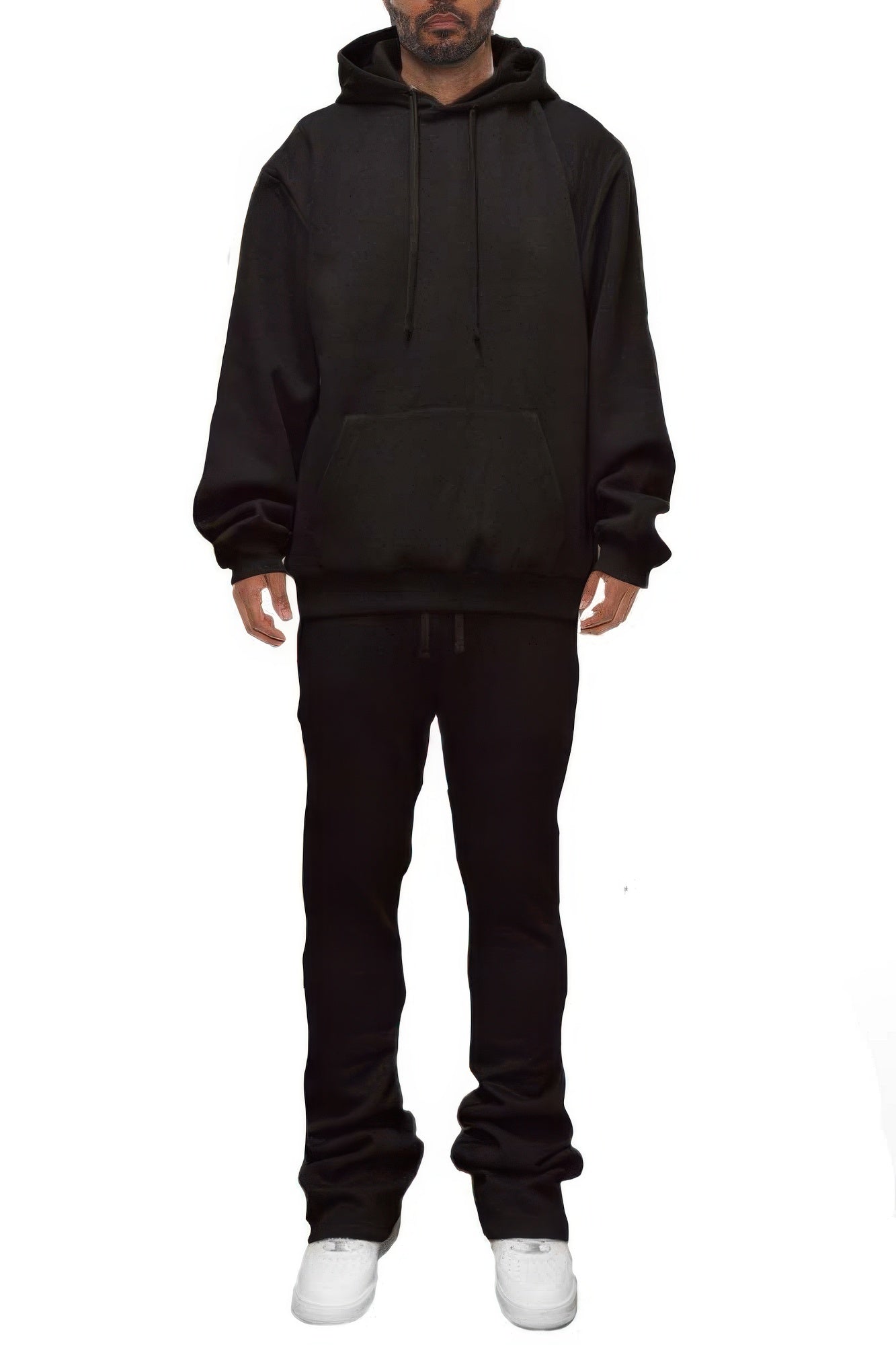 Men's Solid Stacked Fleece Flared Track Hoodie & Sweat Pant Sweat Suit Set