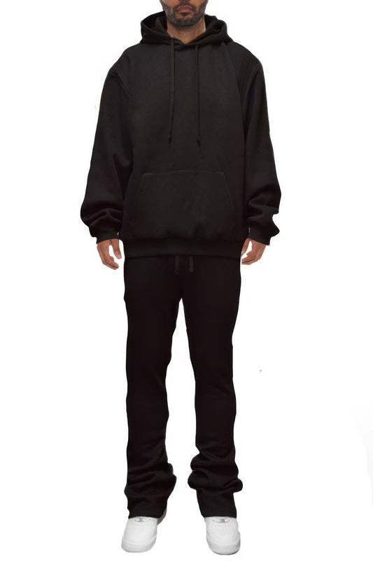 Men's Solid Stacked Fleece Flared Track Hoodie & Sweat Pant Sweat Suit Set