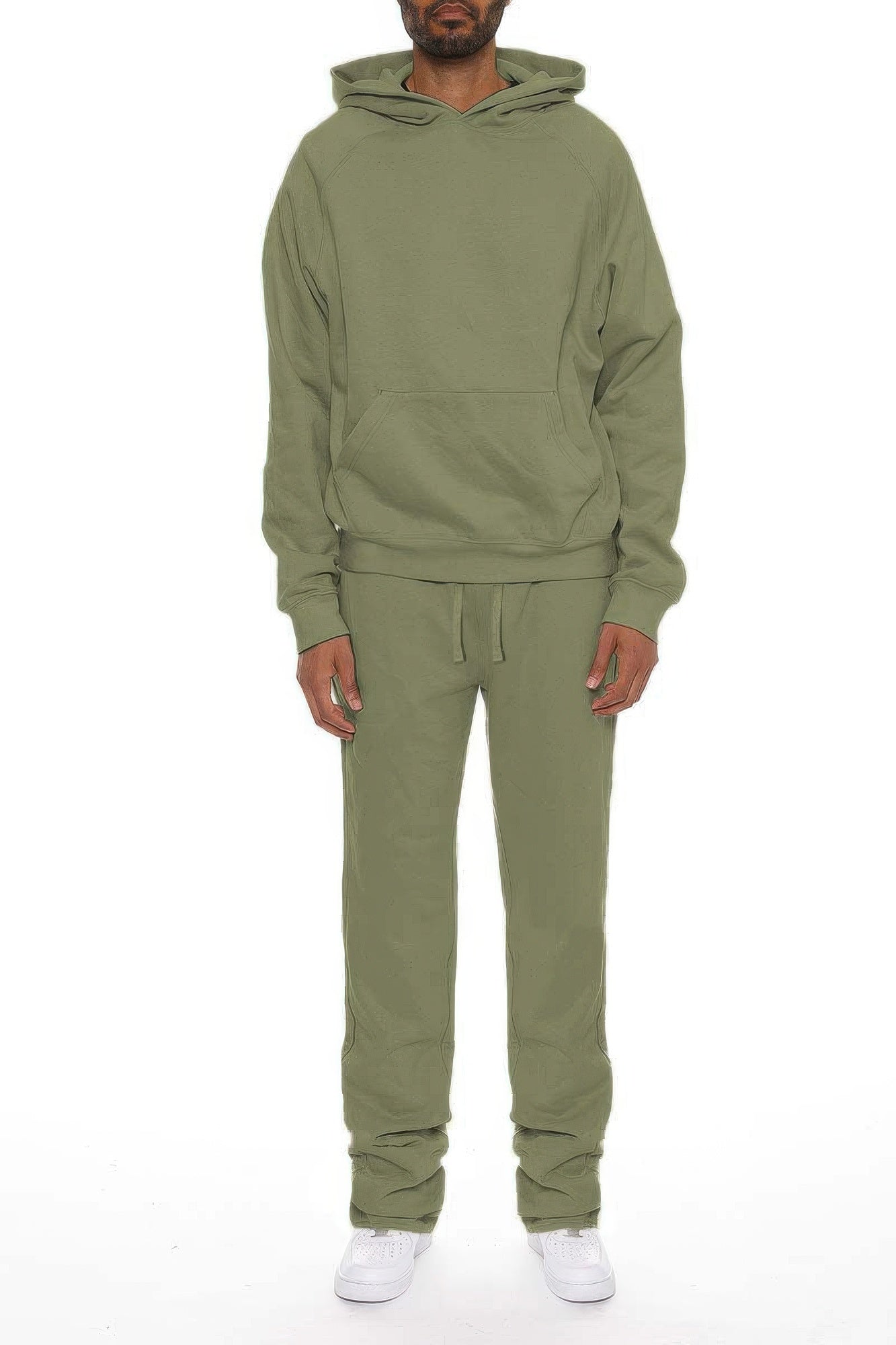 Men's Solid Stacked Fleece Flared Track Hoodie & Sweat Pant Sweat Suit Set