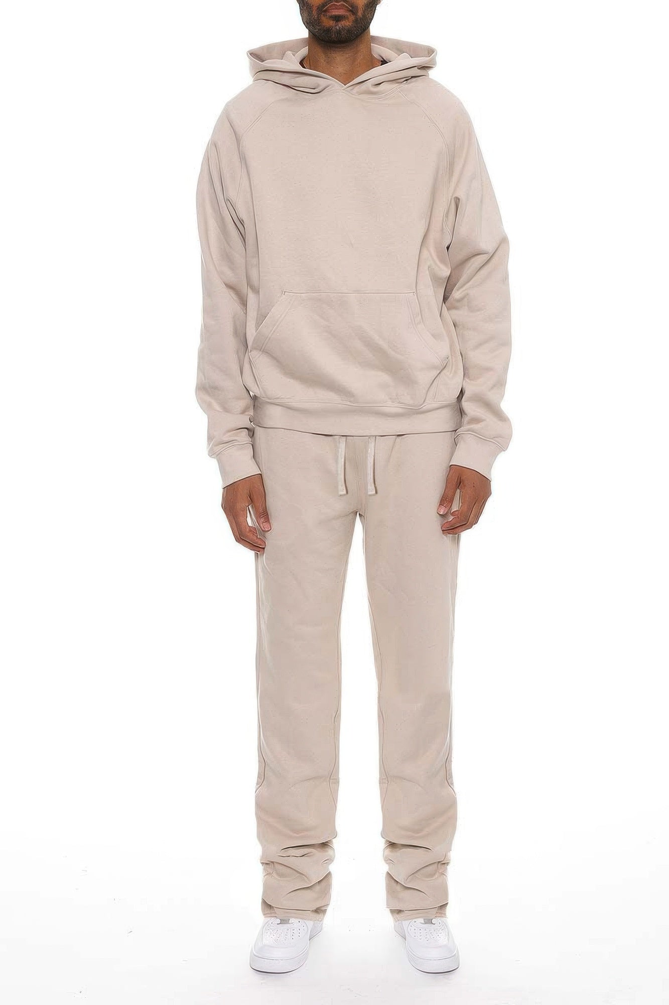 Men's Solid Stacked Fleece Flared Track Hoodie & Sweat Pant Sweat Suit Set