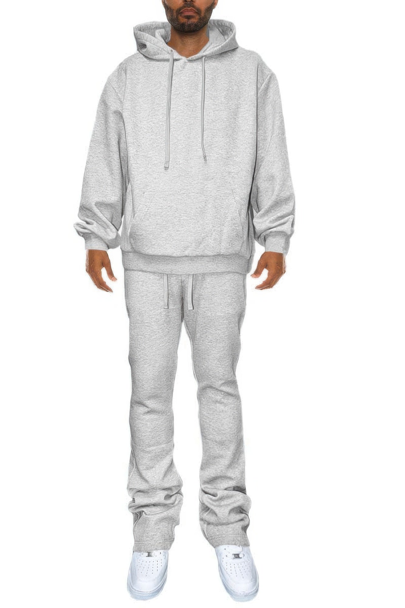 Men's Solid Stacked Fleece Flared Track Hoodie & Sweat Pant Sweat Suit Set