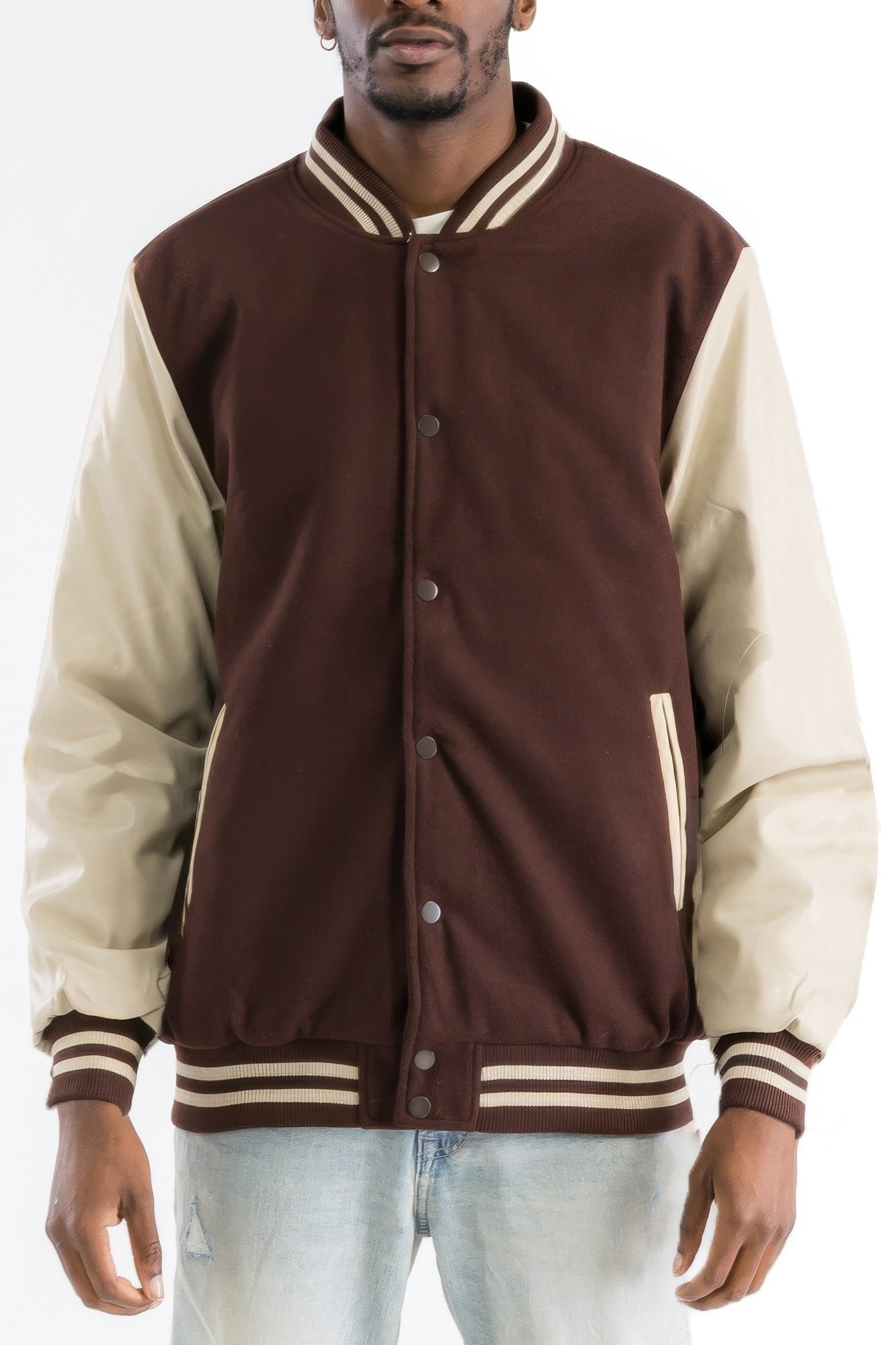 Mens Premium Classic Snap Button Vintage Baseball Letterman Varsity Jacket