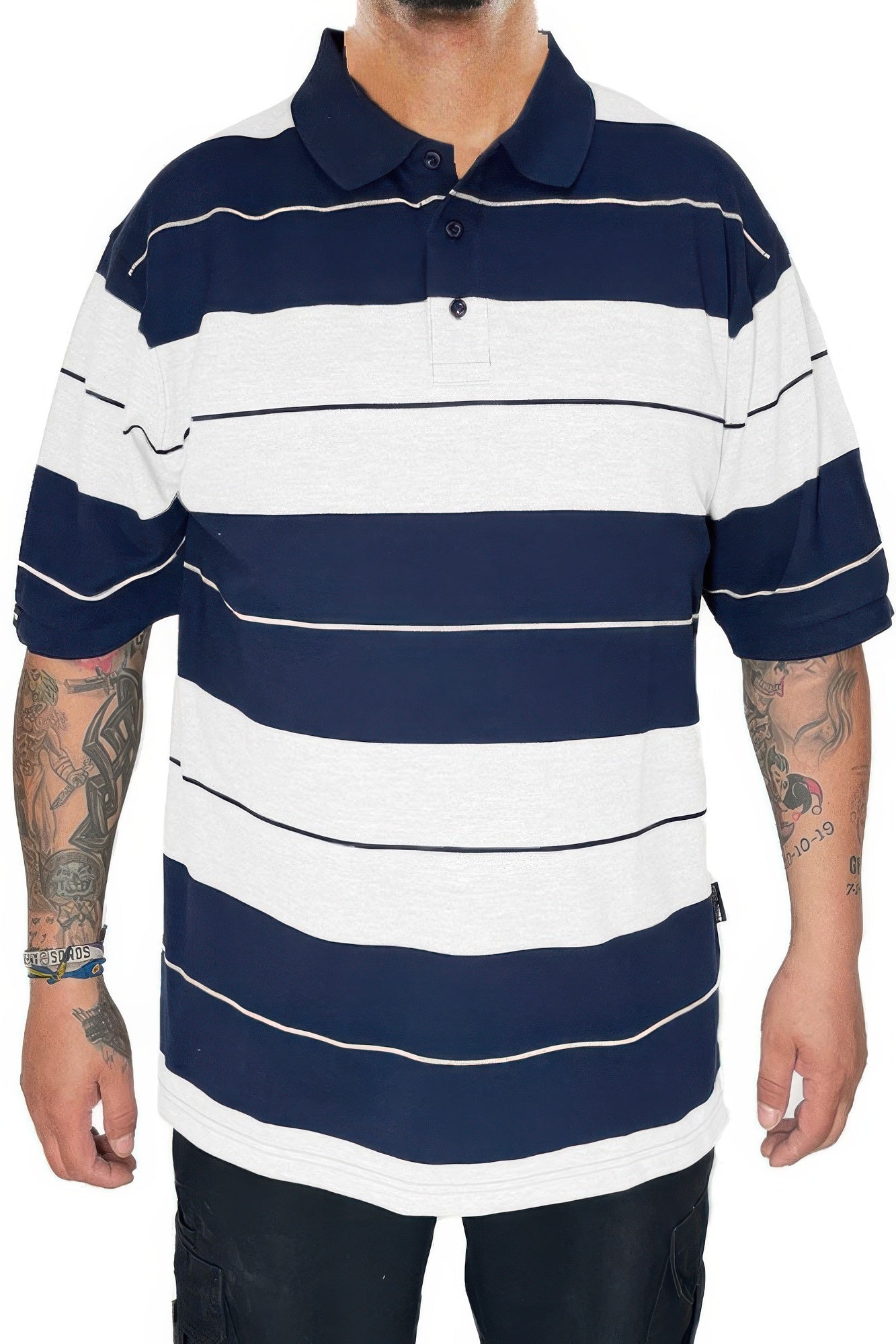 Men's Polo Shirt Striped & Solid Short Sleeve Pique 3-Button Casual Work Top