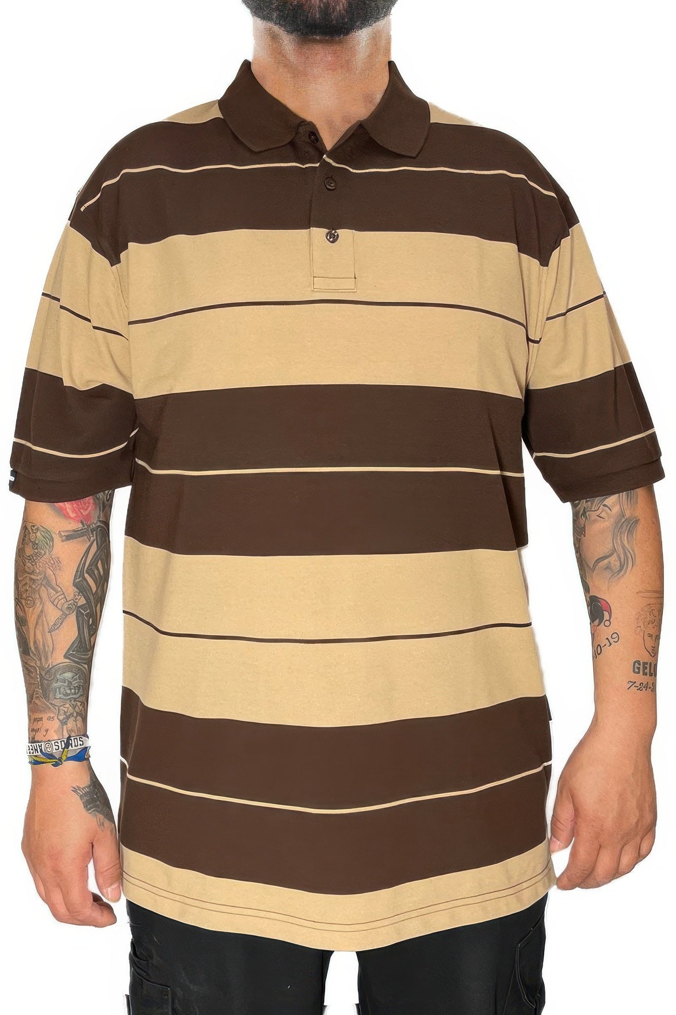 Men's Polo Shirt Striped & Solid Short Sleeve Pique 3-Button Casual Work Top