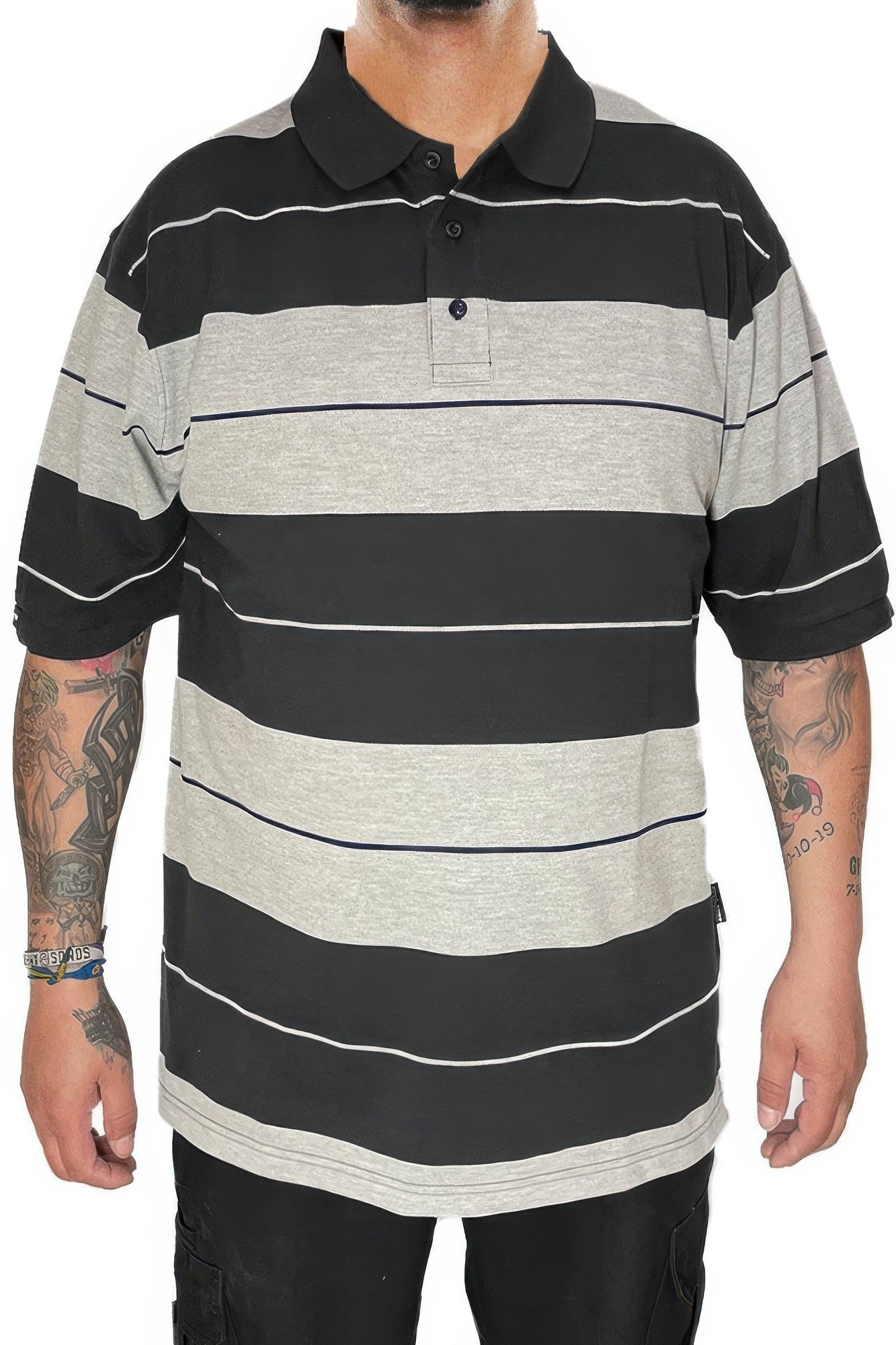 Men's Polo Shirt Striped & Solid Short Sleeve Pique 3-Button Casual Work Top