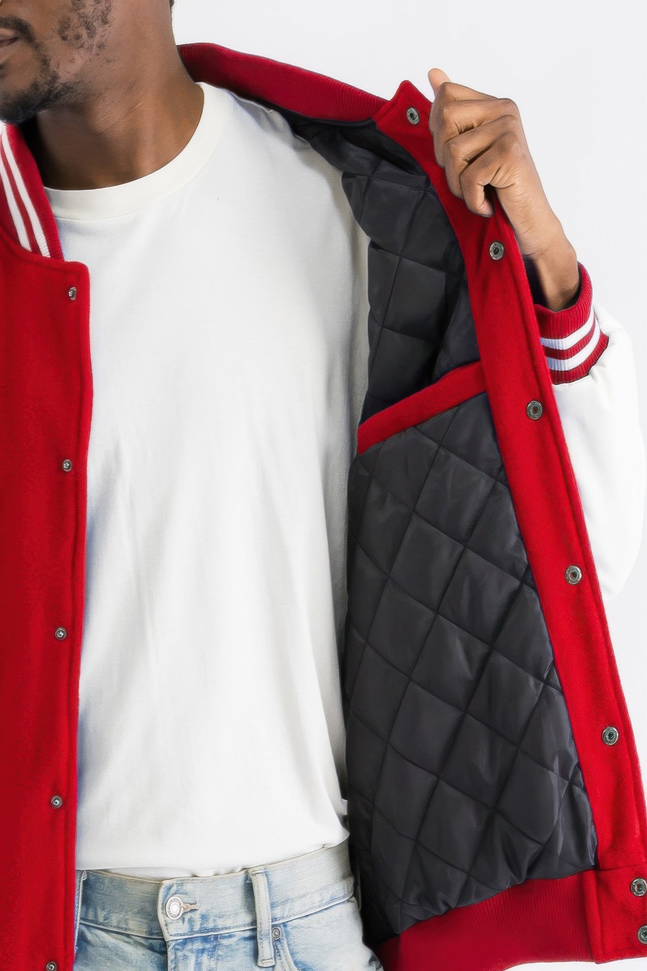 Mens Premium Snap Button Vintage Baseball Melton Letterman Varsity Jacket