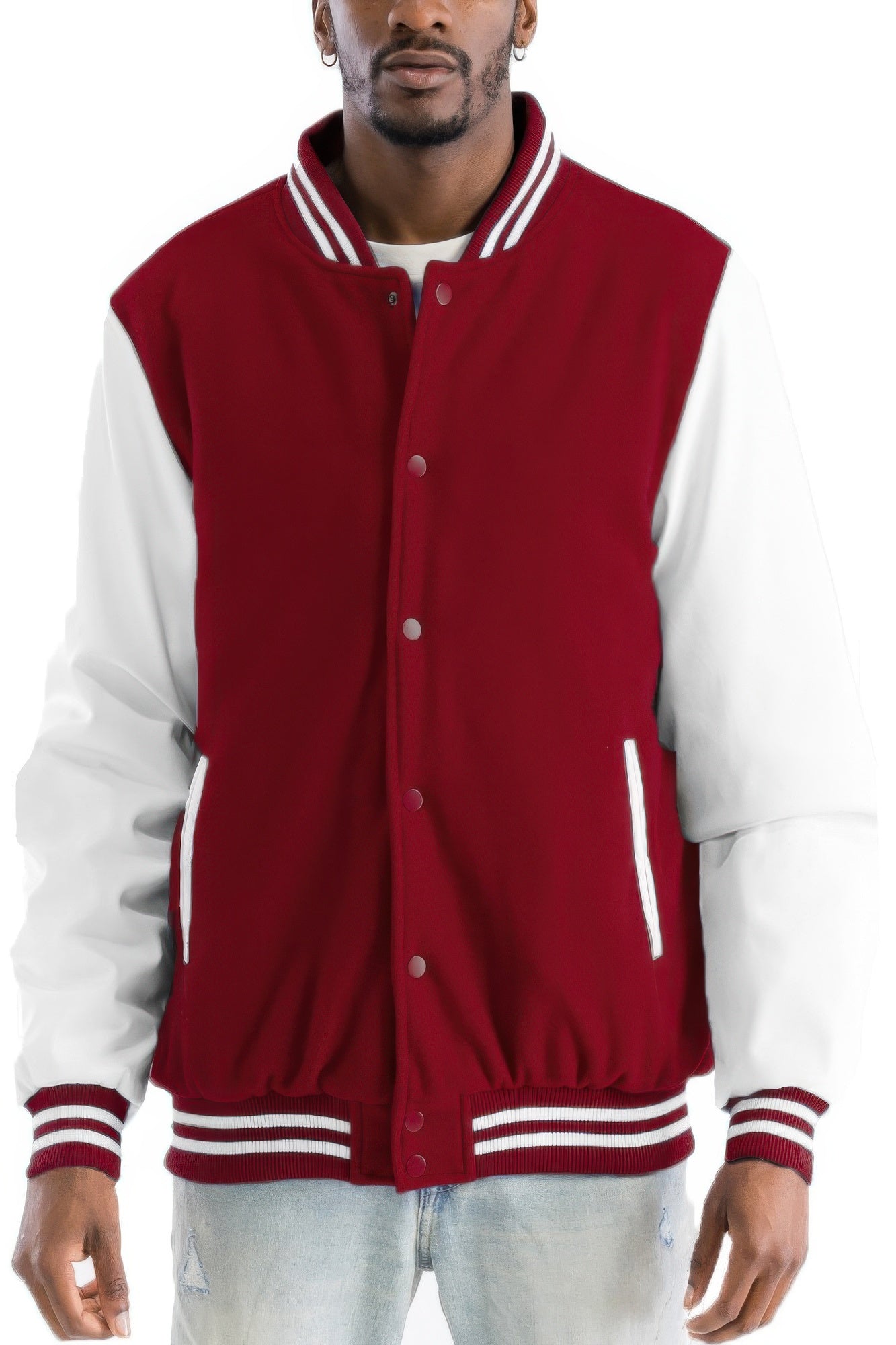 Mens Premium Snap Button Vintage Baseball Melton Letterman Varsity Jacket