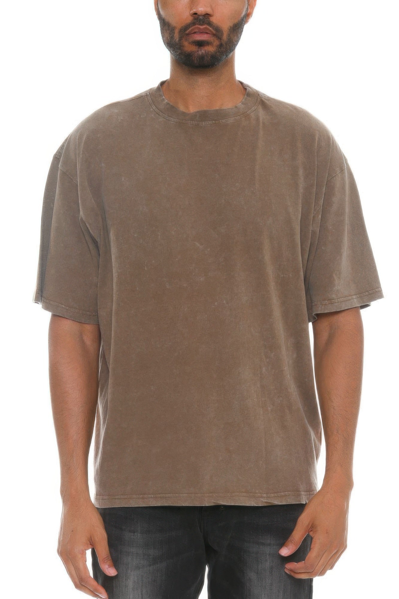 Mens River Wash Drop Shoulder T-Shirt Round Neck Soft Cotton Tee Shirt