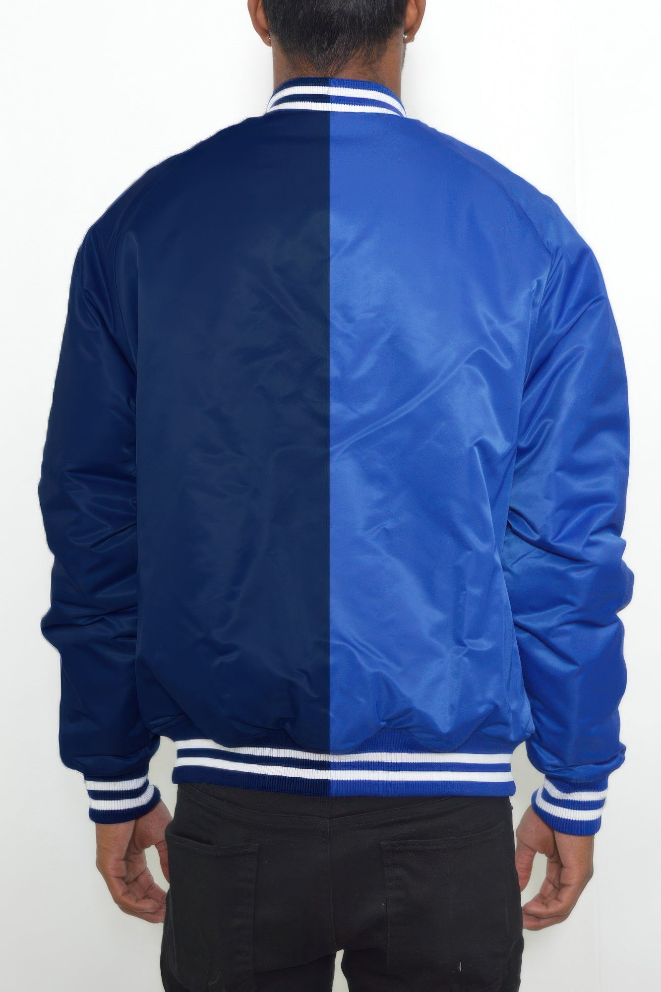 Mens Two Tone Varsity Bomber Jacket Color Block Winter Coat Windbreaker Jacket
