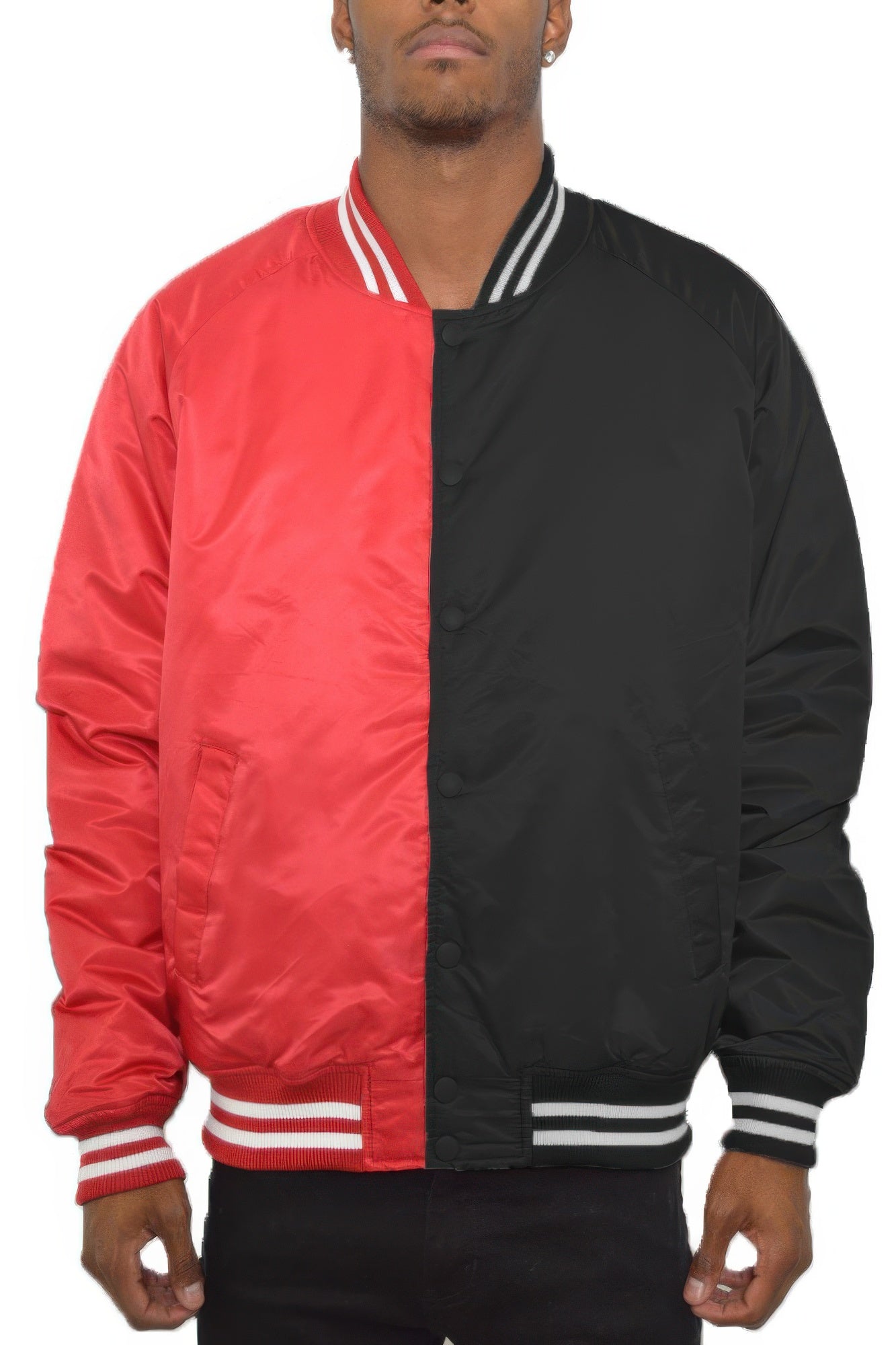 Mens Two Tone Varsity Bomber Jacket Color Block Winter Coat Windbreaker Jacket