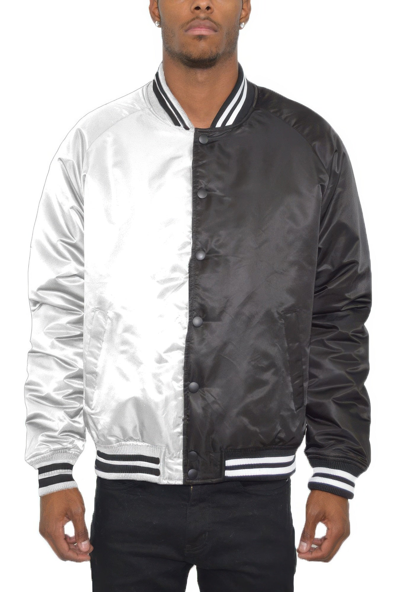 Mens Two Tone Varsity Bomber Jacket Color Block Winter Coat Windbreaker Jacket