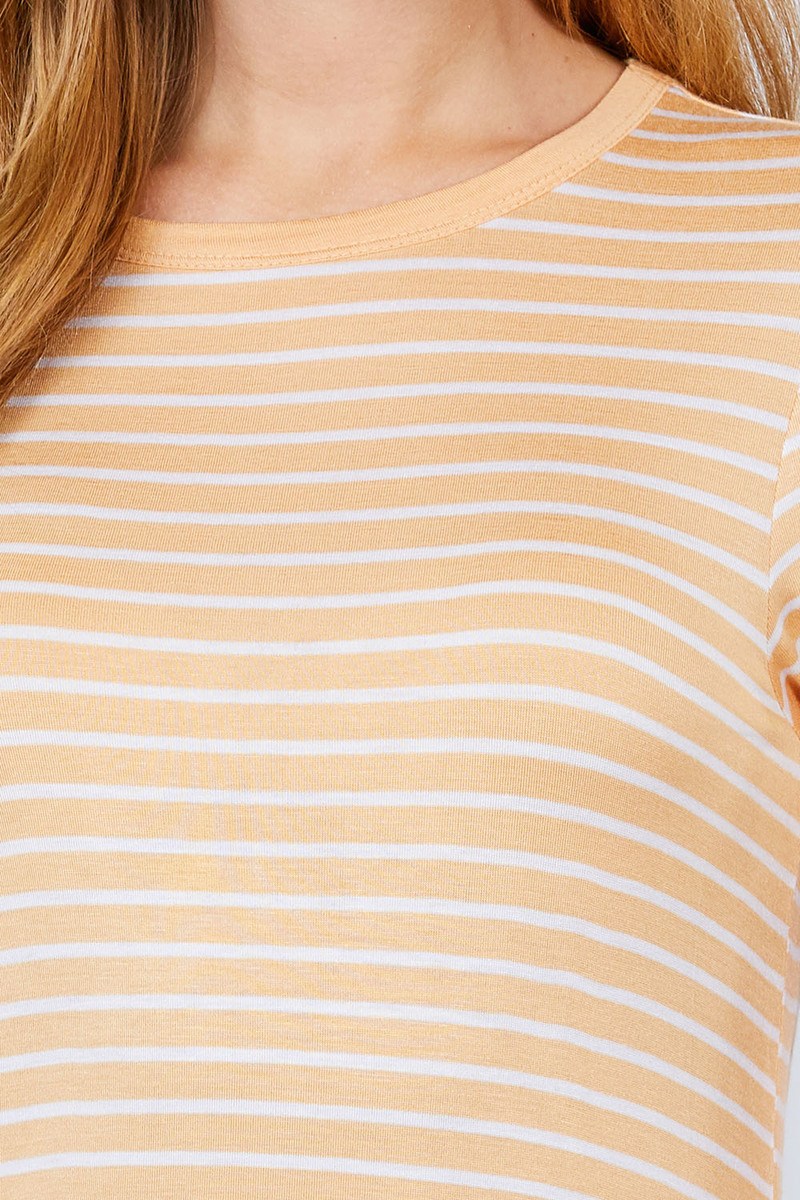 Women's Short Sleeve Crew Neck T-shirt Stripe Rayon Ringer Knit Top Pearl Yellow