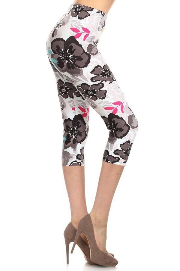 Women's Capri 3/4 Length High Waisted Floral Printed Leggings Fitness Yoga Pants