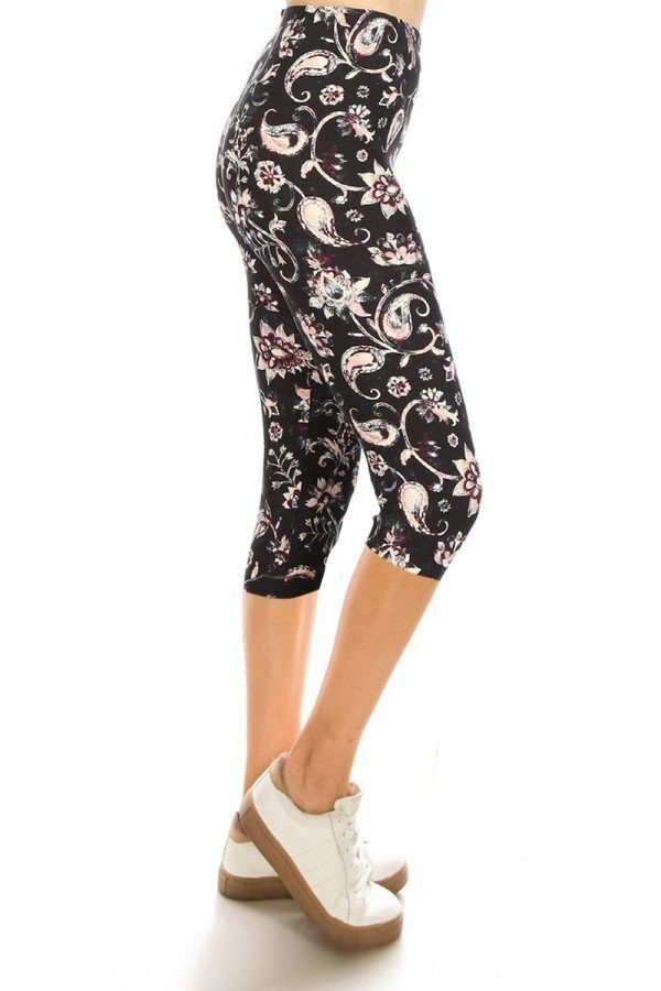 Women's Capri 3/4 Length Print Leggings Stretch Fitness Yoga Pants