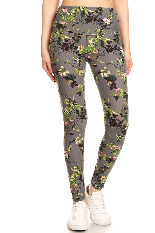 Women's 5-inch Floral Printed High Waist Yoga Pants Leggings Stretch Gym Fitness
