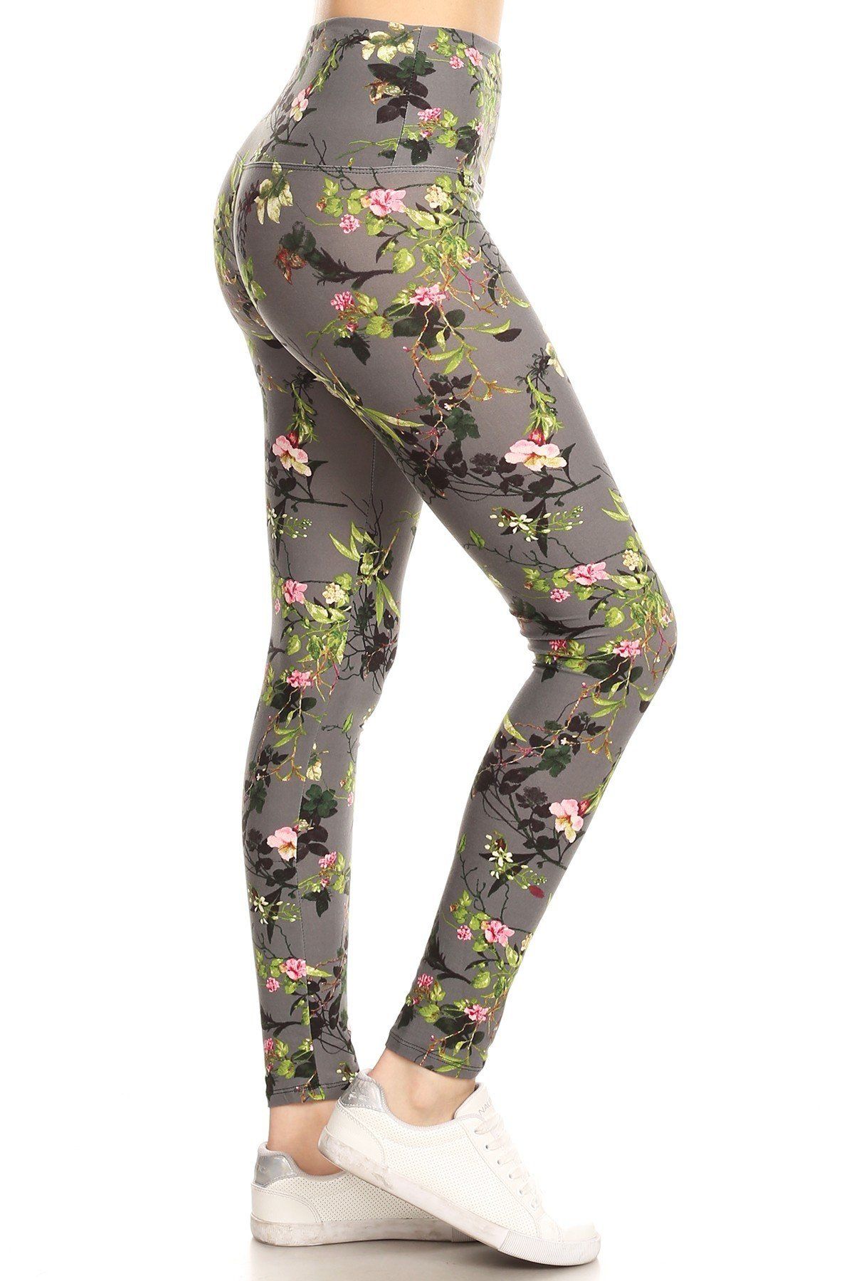 Women's 5-inch Floral Printed High Waist Yoga Pants Leggings Stretch Gym Fitness