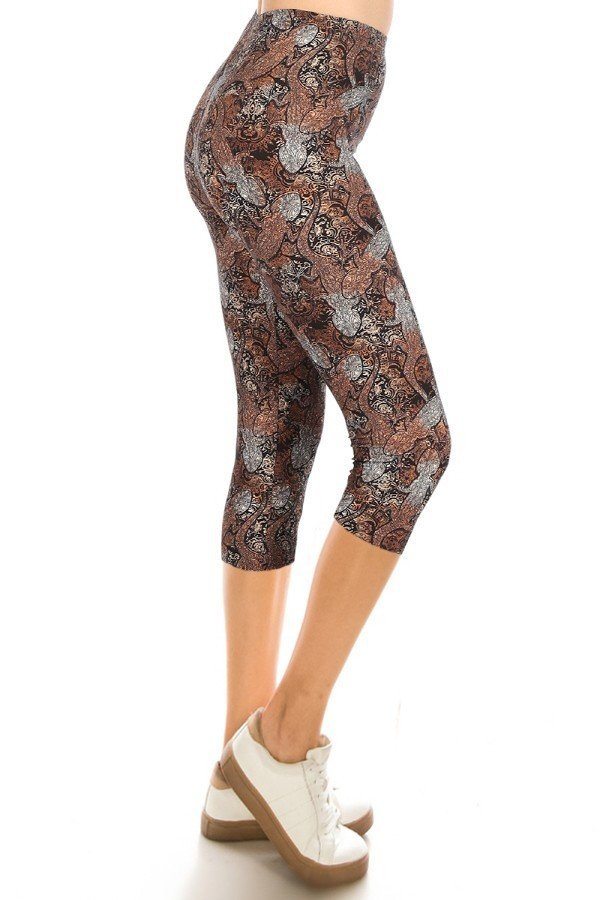 Women's Capri 3/4 Length Printed High Waisted Leggings Fitness Yoga Pants