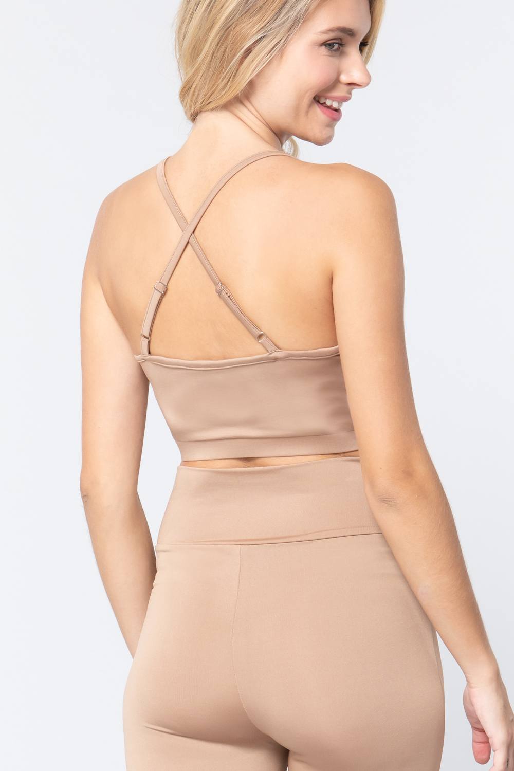 Women's Round Neck Cami Bra Top Cross Back Workout Yoga Soft Tank