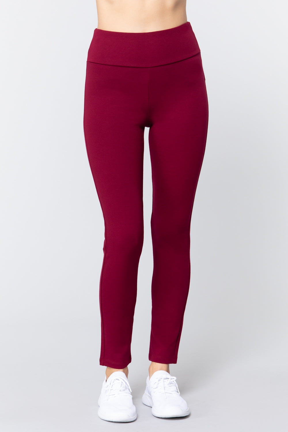 Women's Long Ponte Yoga Pants Rayon Stretch Knit Waist Band Leggings Gym Fitness