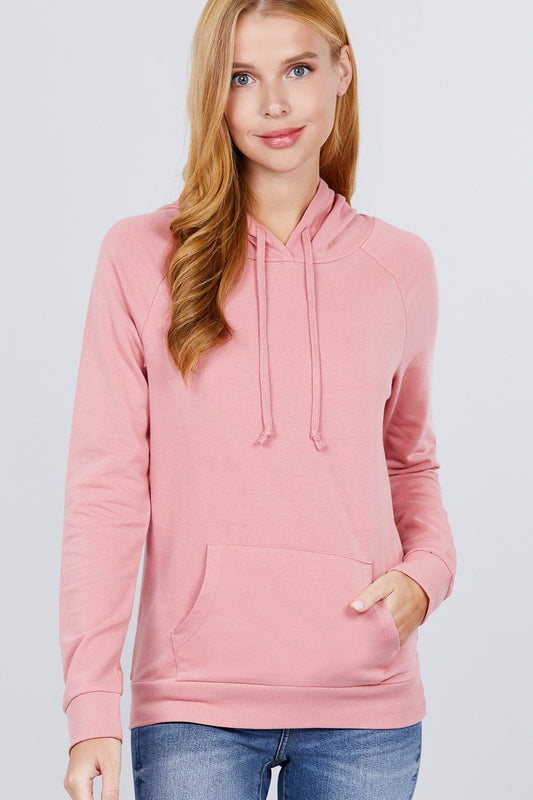 Women's French Terry Pullover Hoodie Sweatshirt Long Sleeve Pockets - Deep Pink