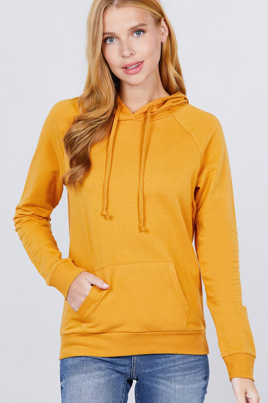 Women's French Terry Pullover Hoodie Sweatshirt Long Sleeve Pockets - Mustard