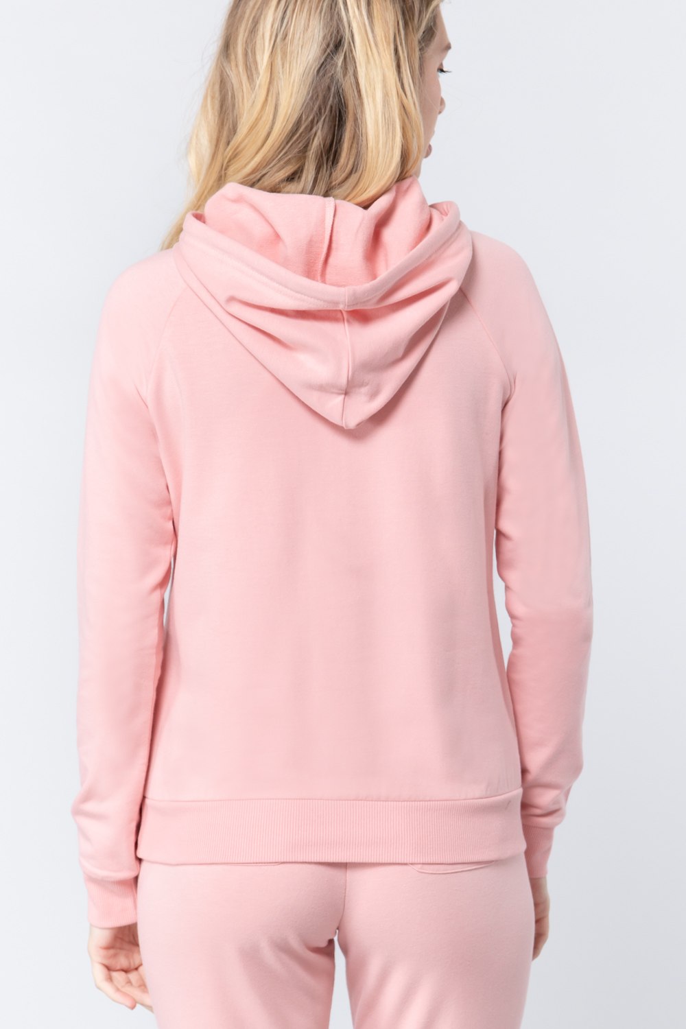 Women's French Terry Pullover Hoodie Sweatshirt Long Sleeve Pockets - Blush